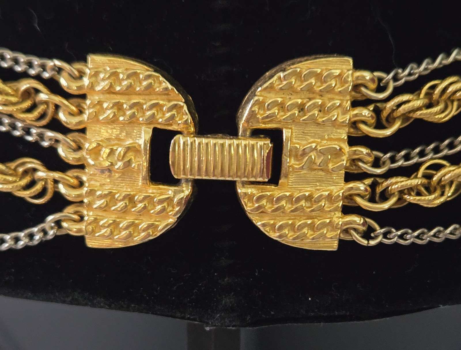 Vintage Gold Silver Tone Multi Strand Rope Chain Statement Necklace 1980s