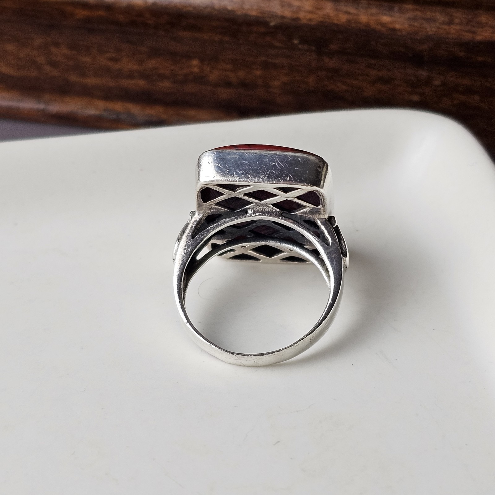 Vintage 925 Sterling Silver Red Jasper Statement Ring Size 7 – 7.13g