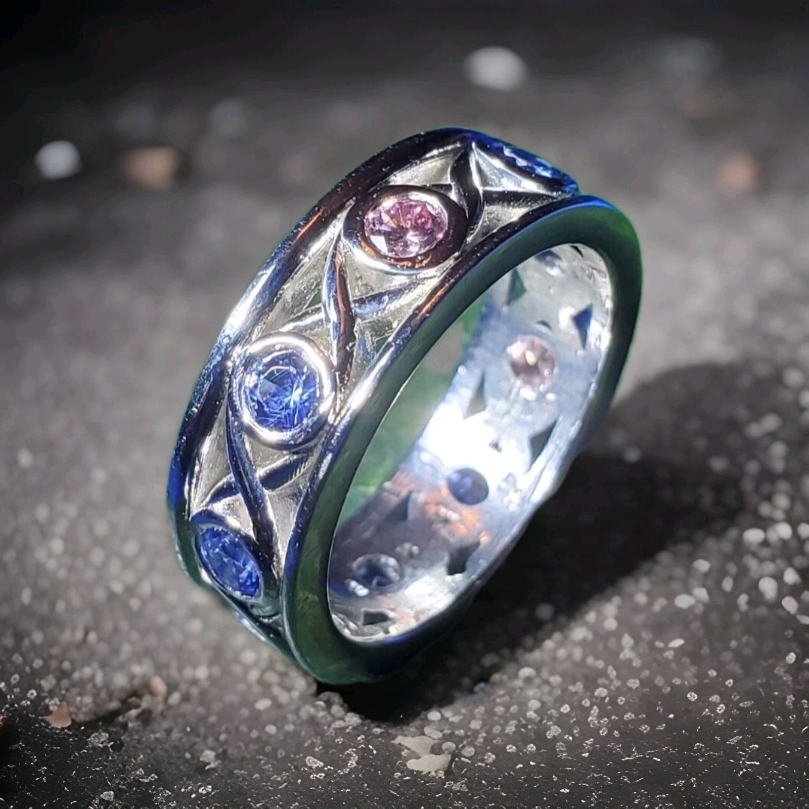 EARTH MINED NATURAL Color PINK DIAMOND Sapphire Band Deco PLATINUM Etenity Ring