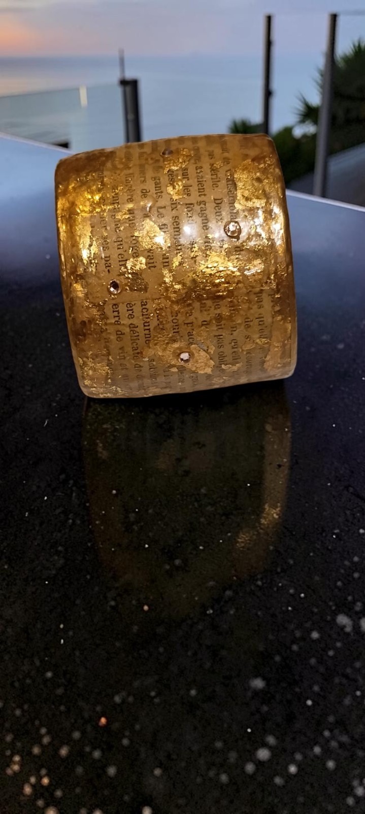 Rare Brigitte Ross Gold Hammered Literary Cuff Bracelet Alfred De Musset French