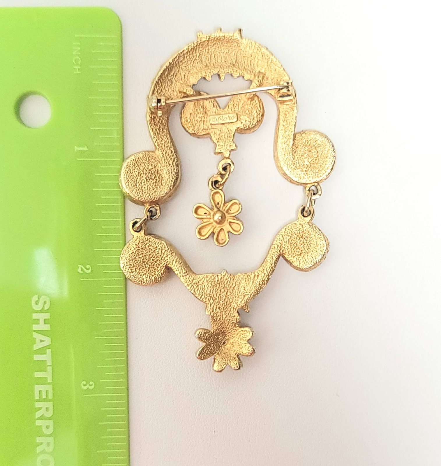 Coro Gold Tone Etruscan Articulated Bar Brooch, Signed