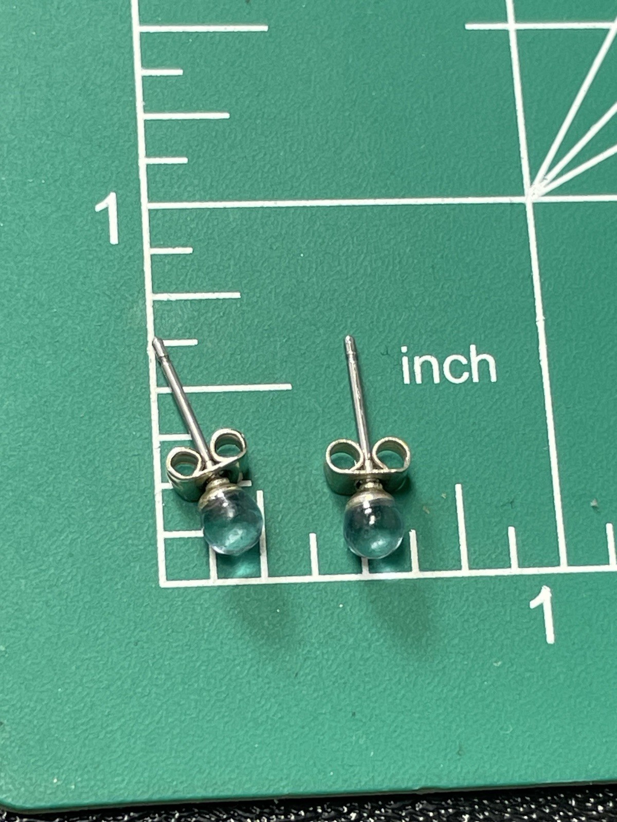 Vintage 4mm Blue Glass Ball Silver Tone Stud Earrings