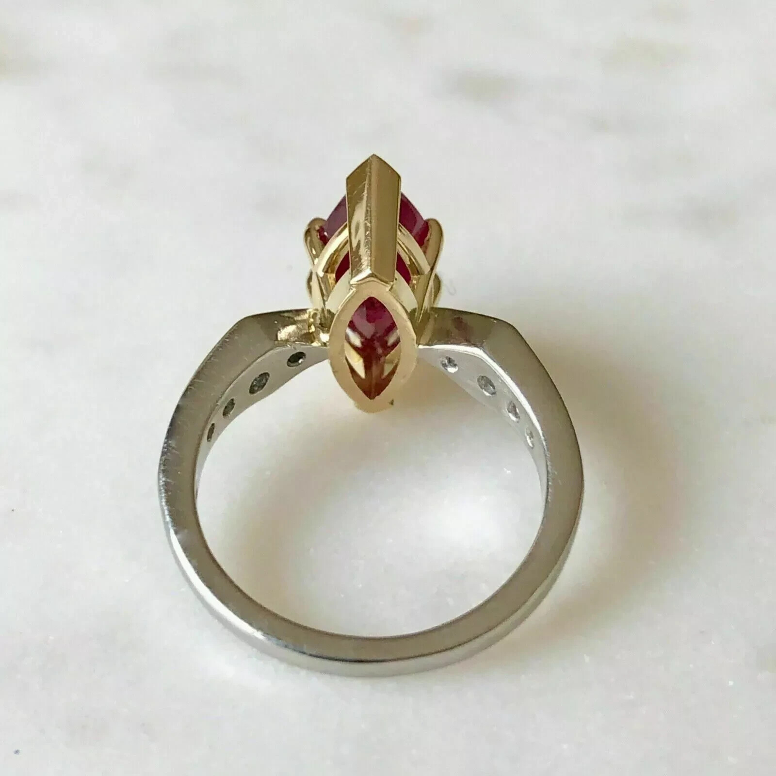 Art Deco Marquise Cut Ruby Lab Created Diamond 14K White Gold FN Engagement Ring