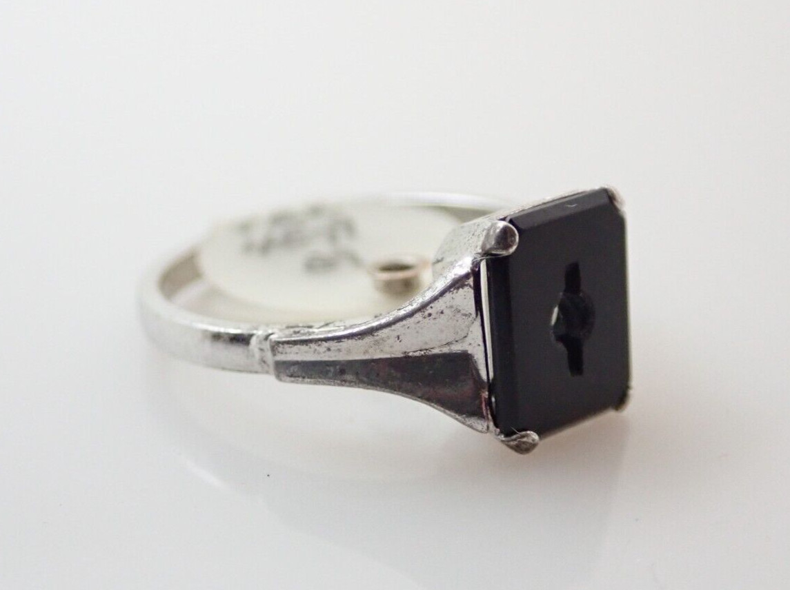 Vintage Art Deco Clark Coombs Signet Initial Emblem Onyx Sterling Band Ring NOS9
