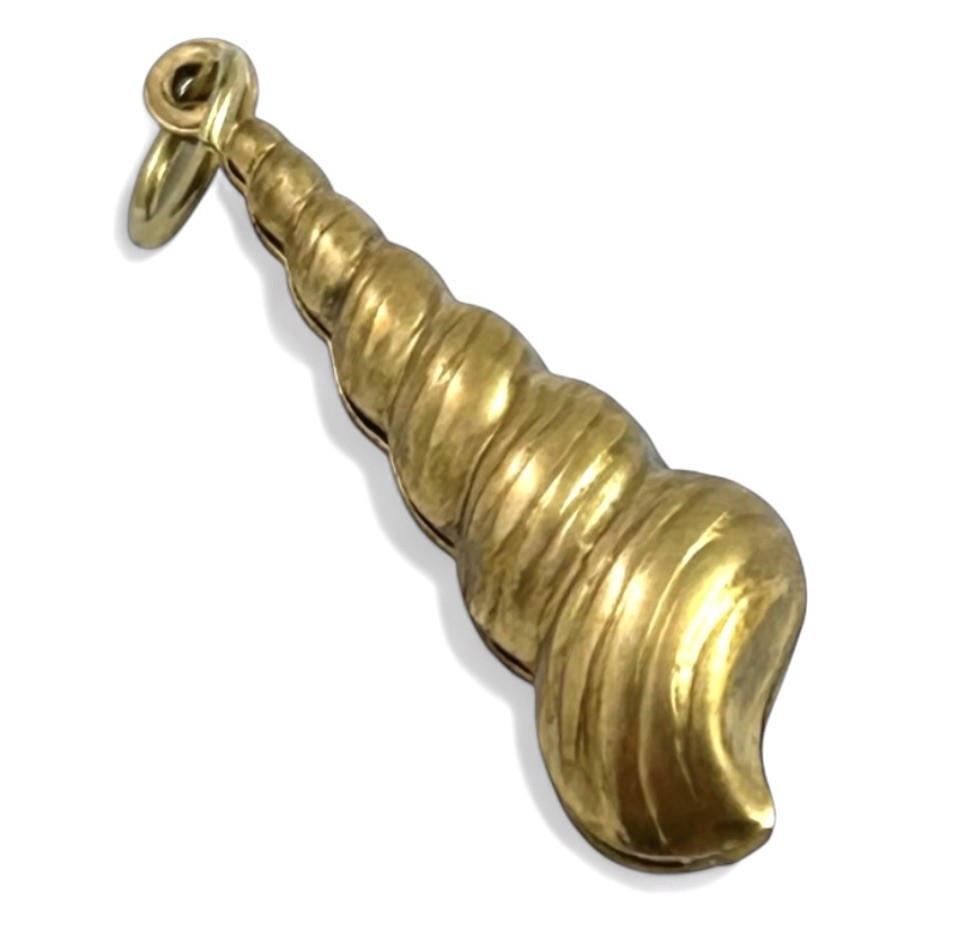 Vintage Brass Spiral Seashell Charm Puffy Shell Nautical Beach Pendant