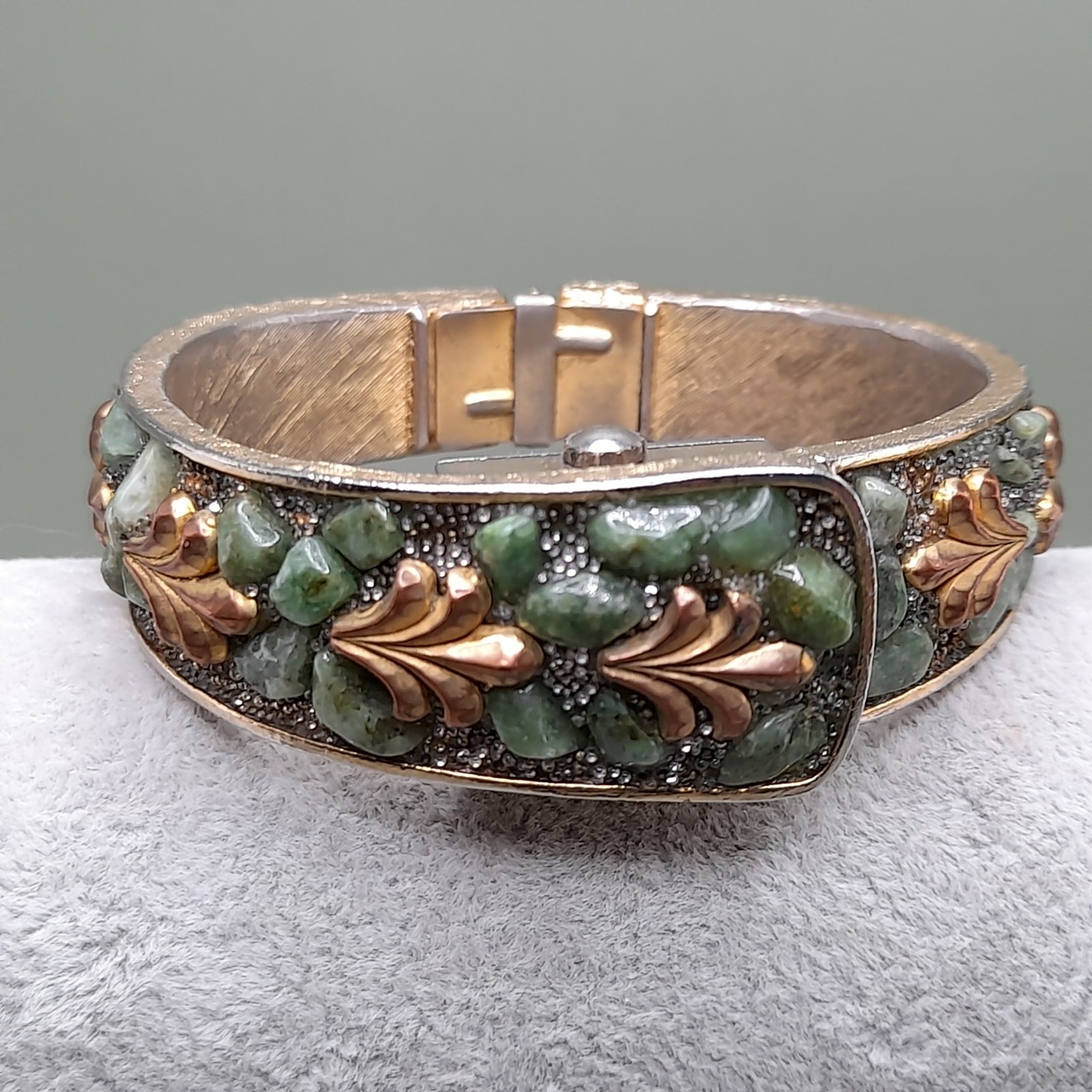 Vintage Jade Watch Cuff Bracelet, Pilgrim 17 Jewels, 6 1/2 Inches