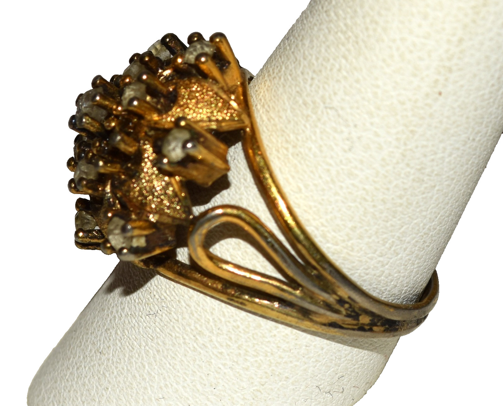 Vtg Signed Rhinestone Cluster Gold Overlay Sterling Silver Size 10 Ring 6.5 Gram