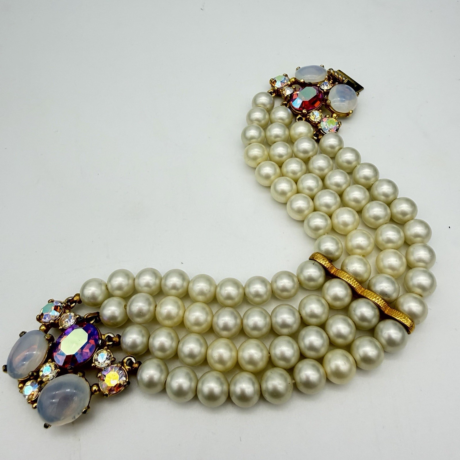 VTG SCHIAPARELLI Signed Bracelet Opaline Pink AB Faux Pearl Statement Rare