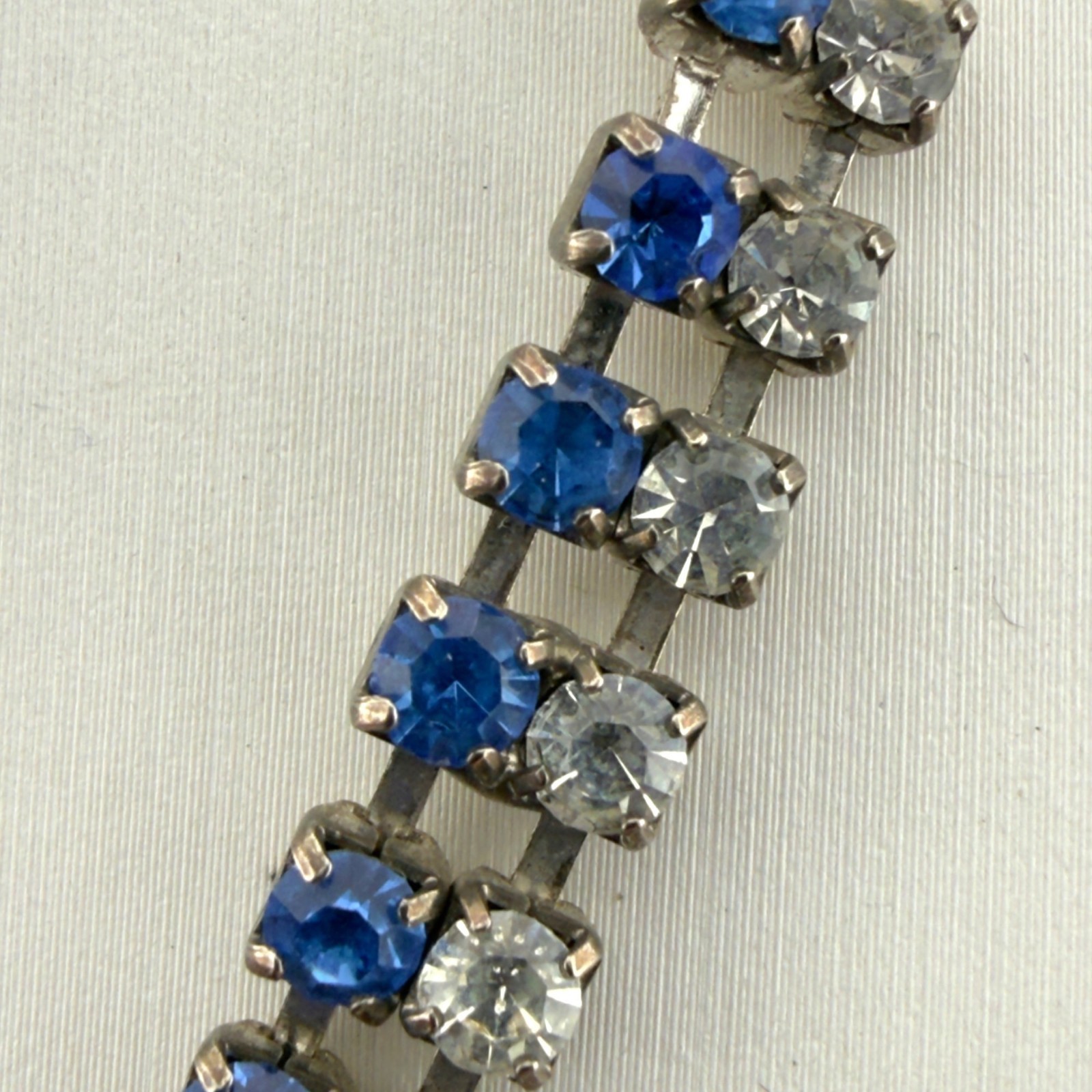 Vintage Blue Clear Rhinestone Necklace V Shape Silver Tone 16-Inch