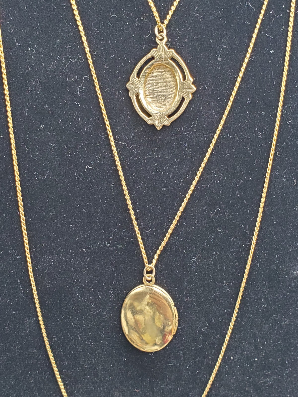 Vintage Goldette Gold Tone Triple (3) Strand Necklace W/ Locket & Medusa? Face