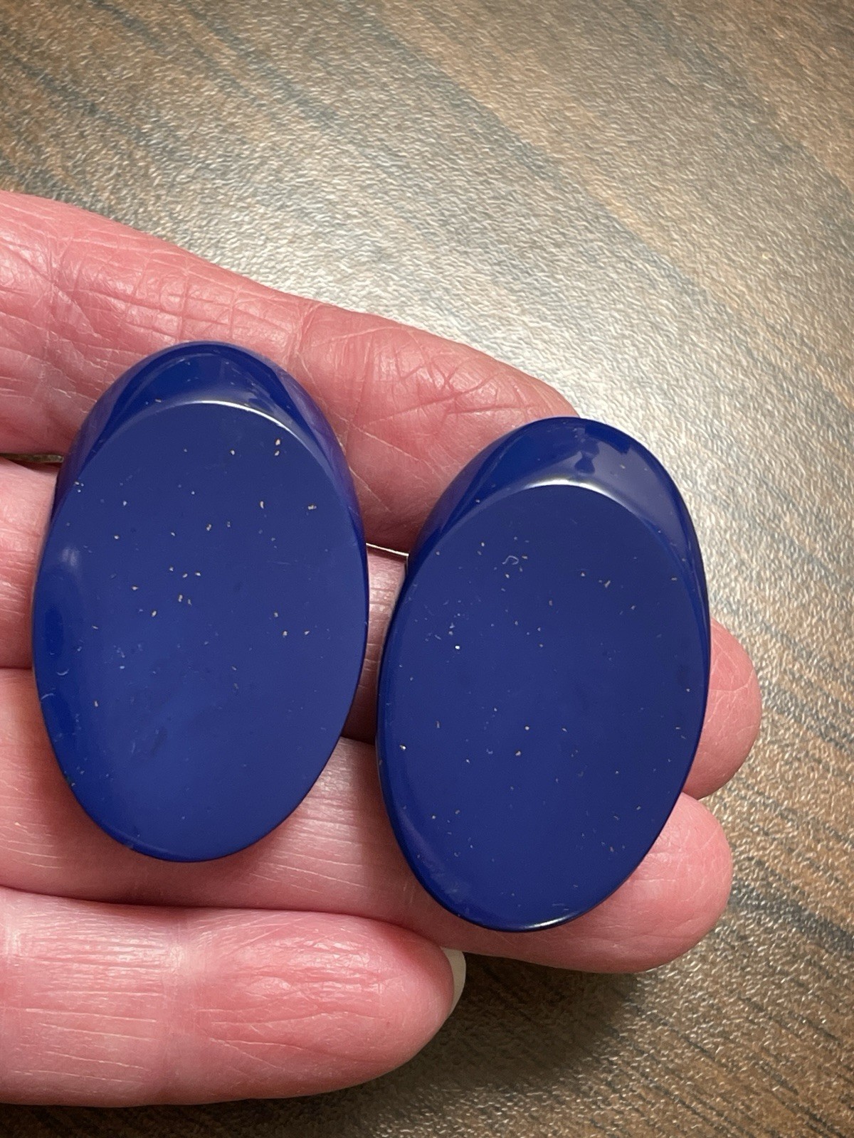 Kai-Yin Lo Signed Earrings Modernist Lapis Blue Clip-on 1.5″ Hong Kong Designer