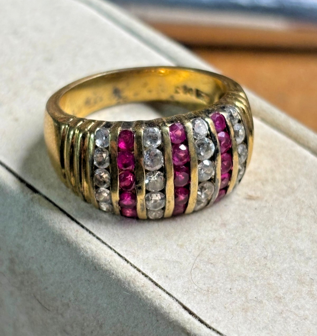 Vtg DBJ DEE BERKLEY Jewelry 925 sterling silver gold RUBY & CZ men’s RING size 8
