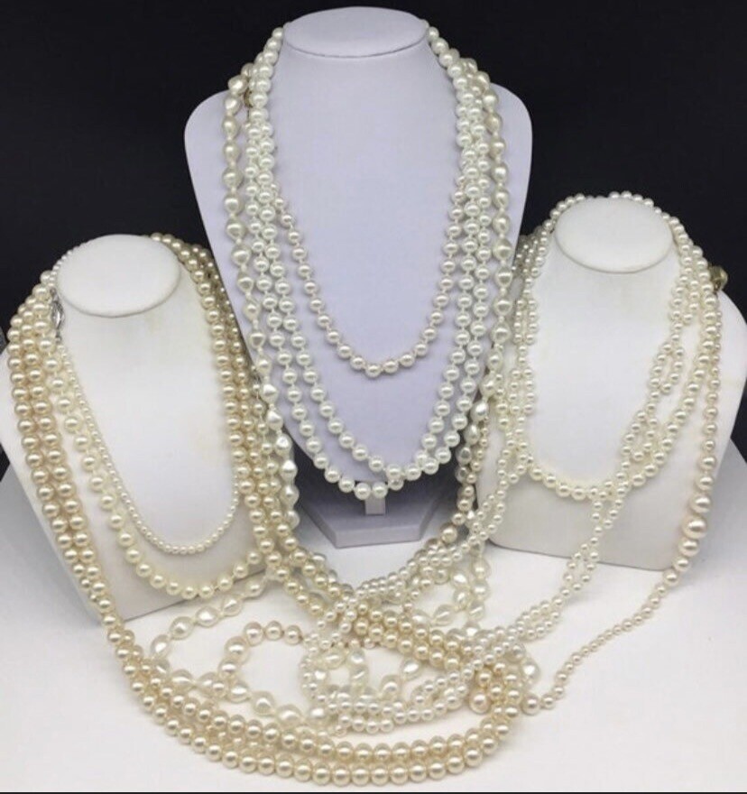 10 Beaded Faux Pearl Necklaces Costume Jewelry Lot Wearable Vintage Pearls