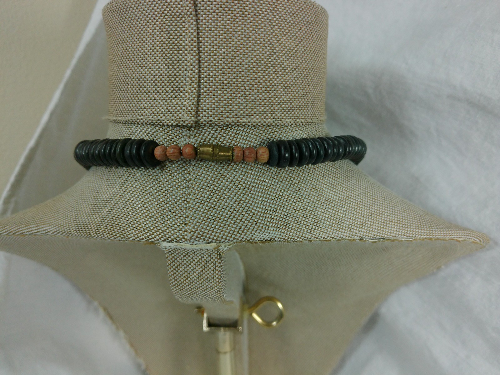 Vtg Chunky African Nut Wood Seed Disk Colorful Beaded Ethnic Choker 17″ Necklace