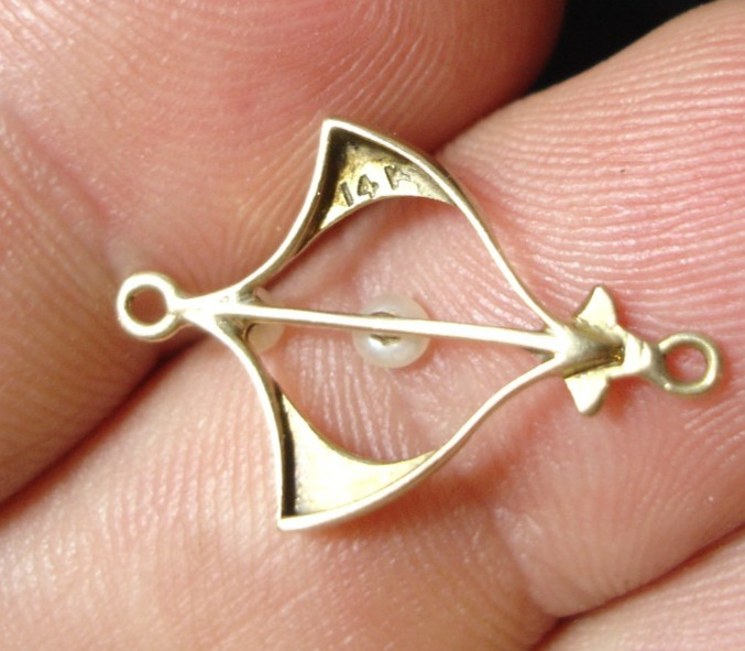 antique 14K gold seed pearl birthstone Lavalier Pendant charm wind dangle drop