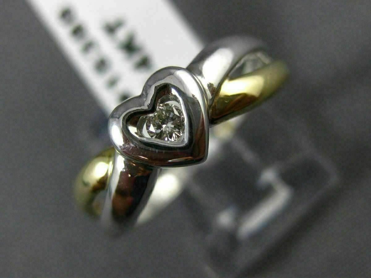 ESTATE .06CT DIAMOND 14KT WHITE & YELLOW GOLD 3D SOLITAIRE HEART FUN RING #15388