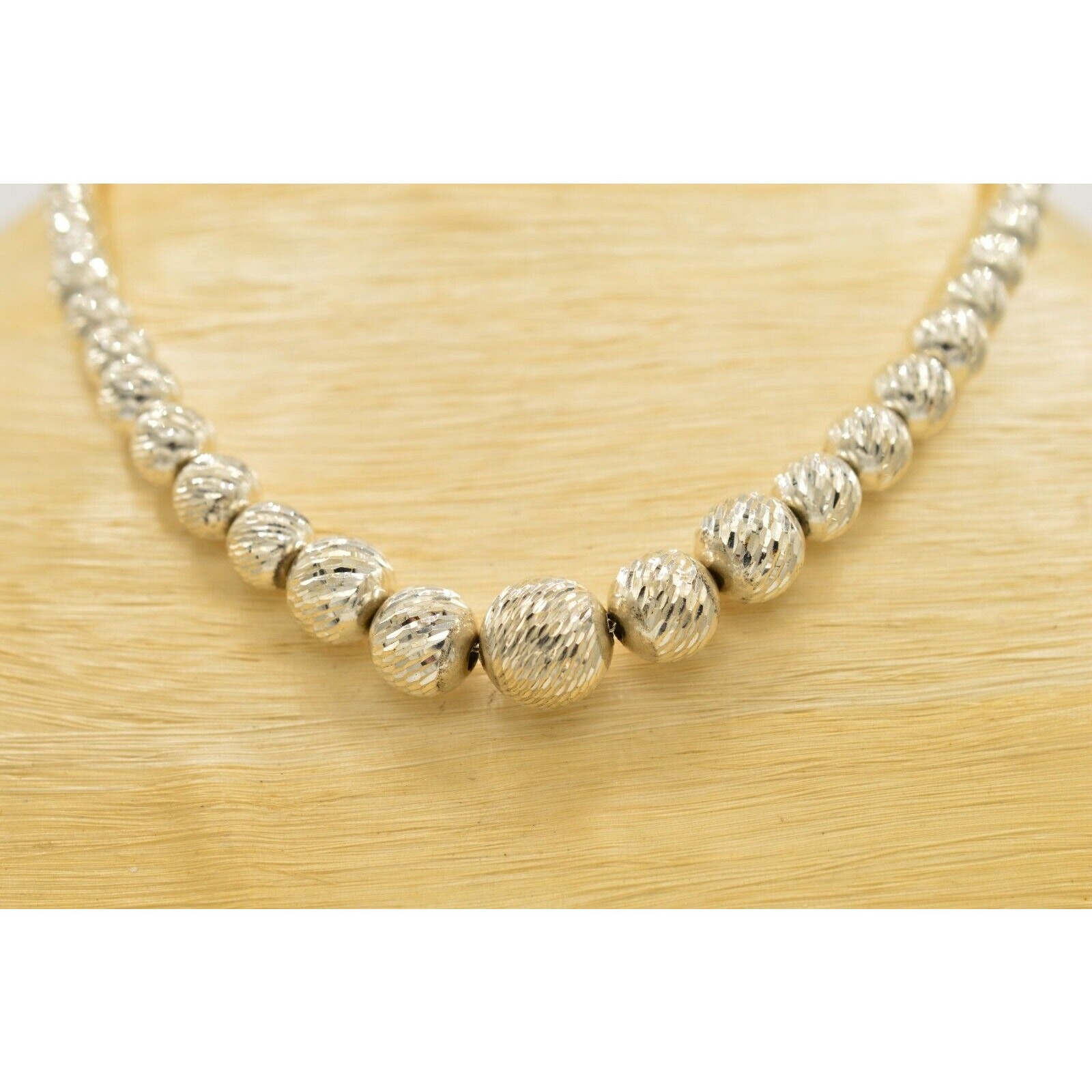 Vintage Statement Collar Necklace Chain Beaded Silver Non-Magnetic Metallic BinM