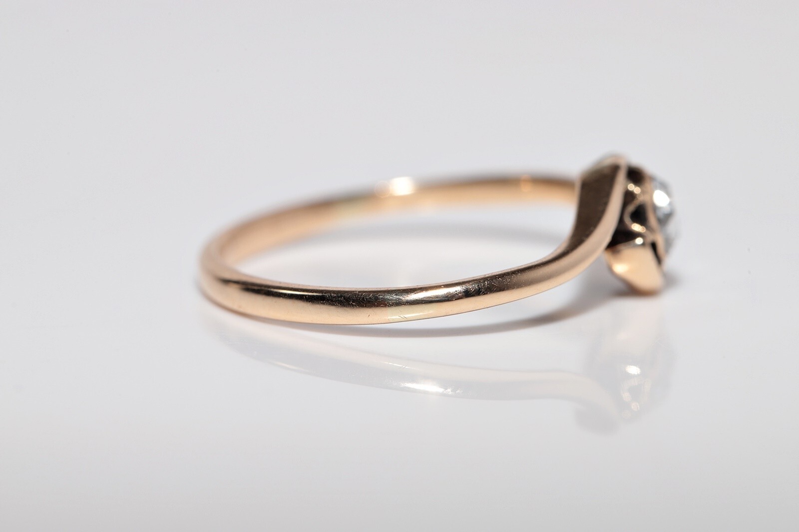 Antique Circa 1900s Handcrafted 14k Gold Natural Rose Cut Diamond Solitaire Ring