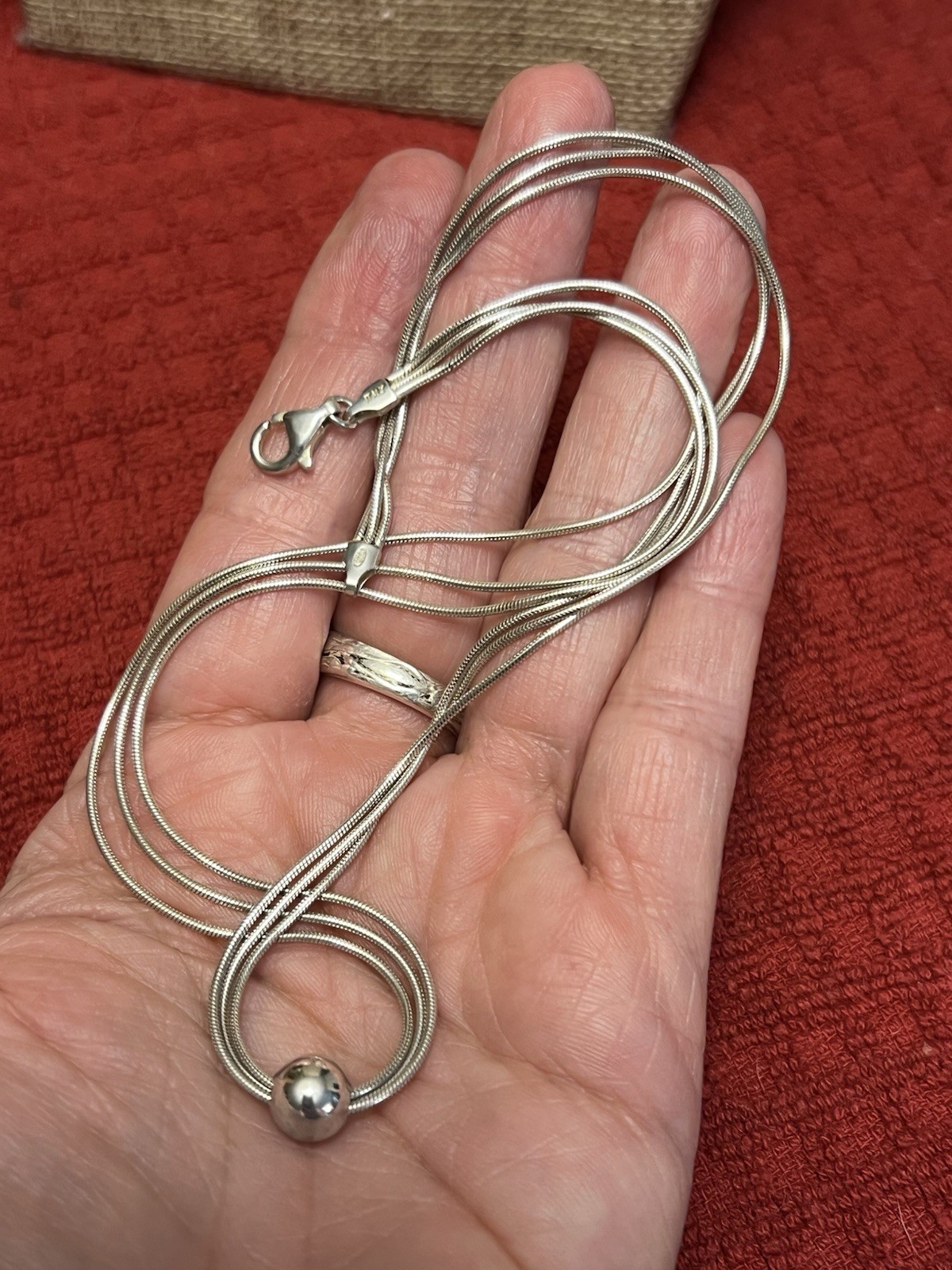 VINTAGE ESTATE STERLING SILVER 925 SLIDING BALL AND 3 CHAIN NECKLACE SET 16”