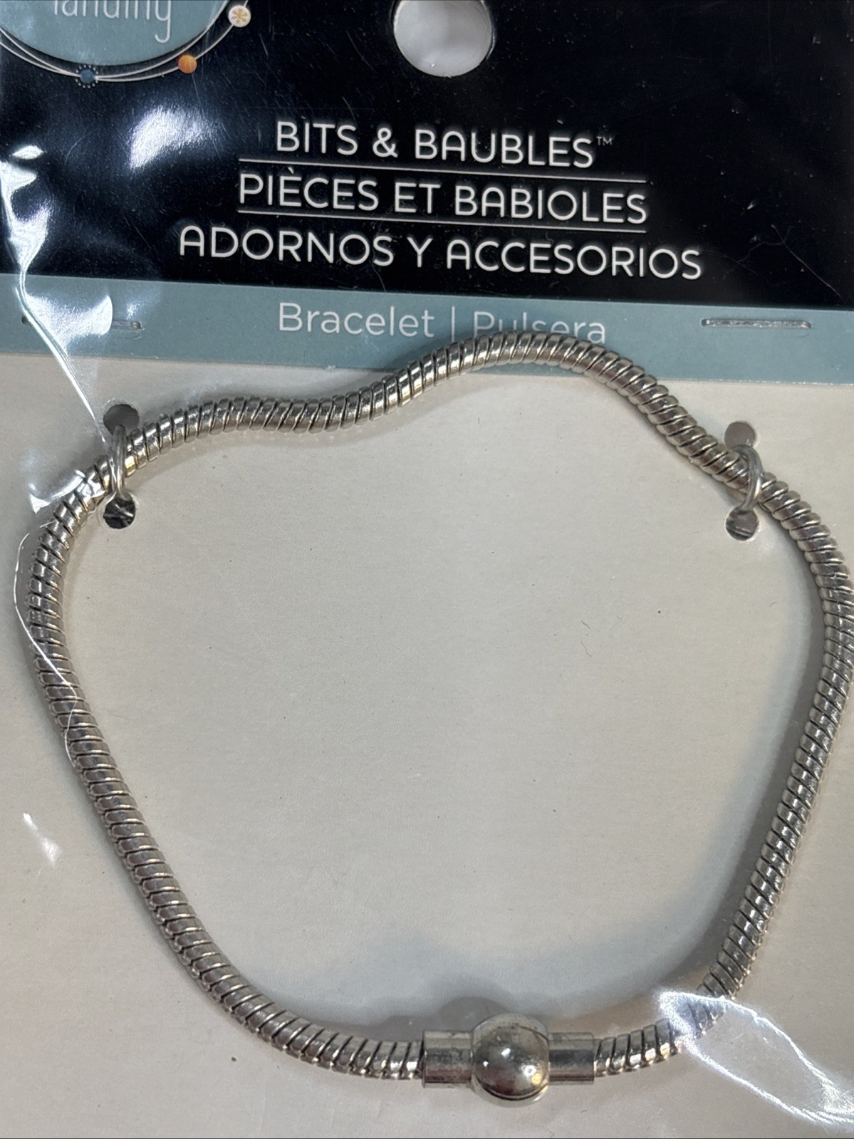 Charm Bead Basic Bracelet 7.5” Silver Tone Nickel Free Bits & Baubles New