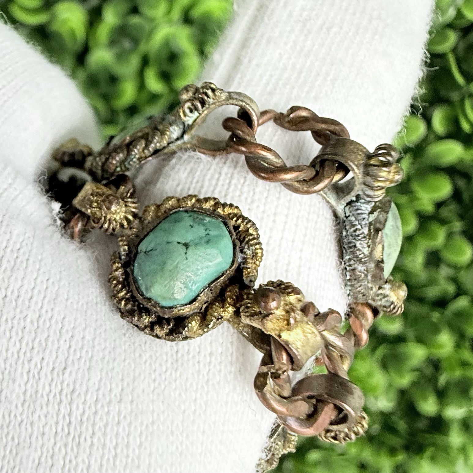 Vintage Possibly Antique Chinese Import Filigree Turquoise Pendant Necklace