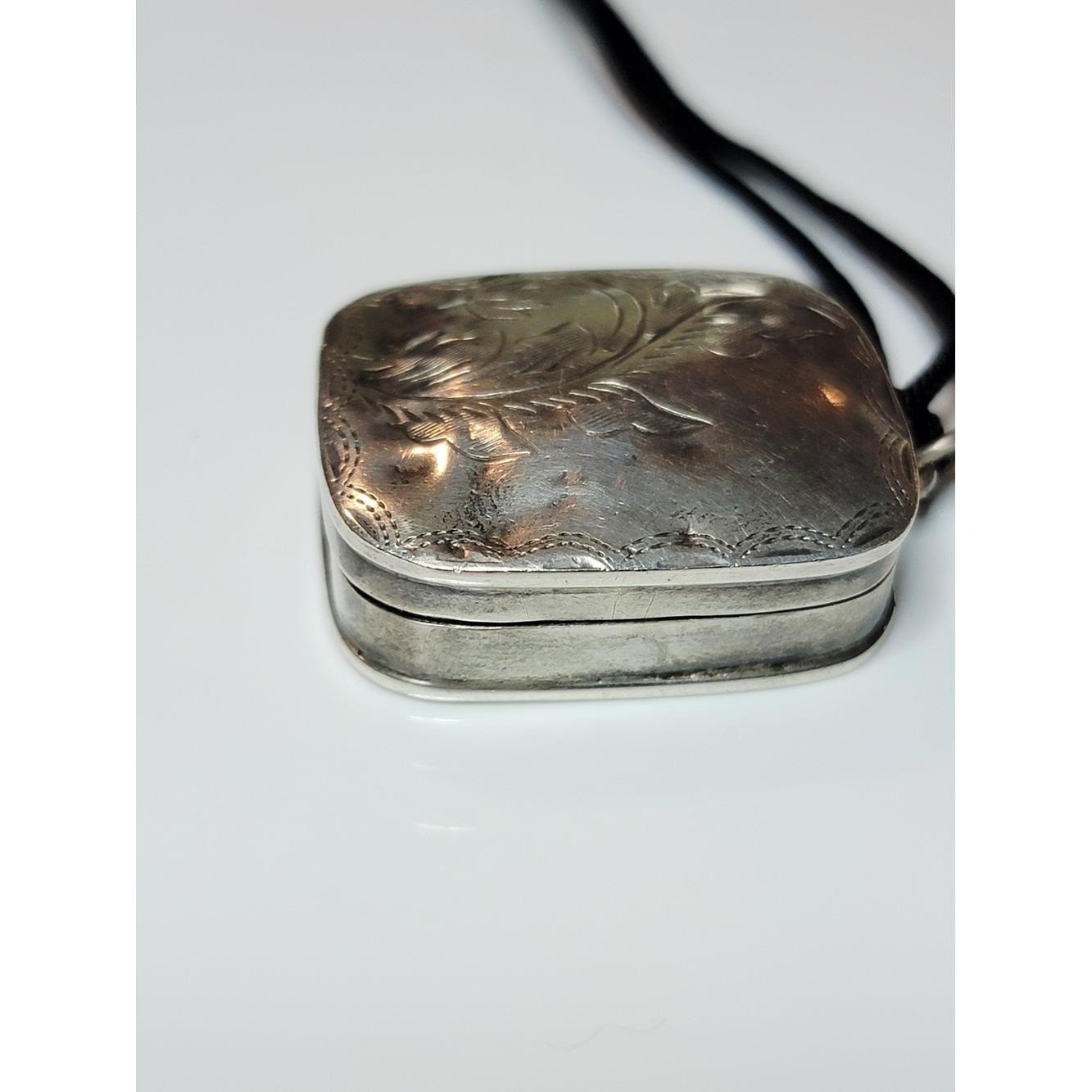Antique Sterling Silver Pill Box Pendant Engraved Floral Keepsake Locket