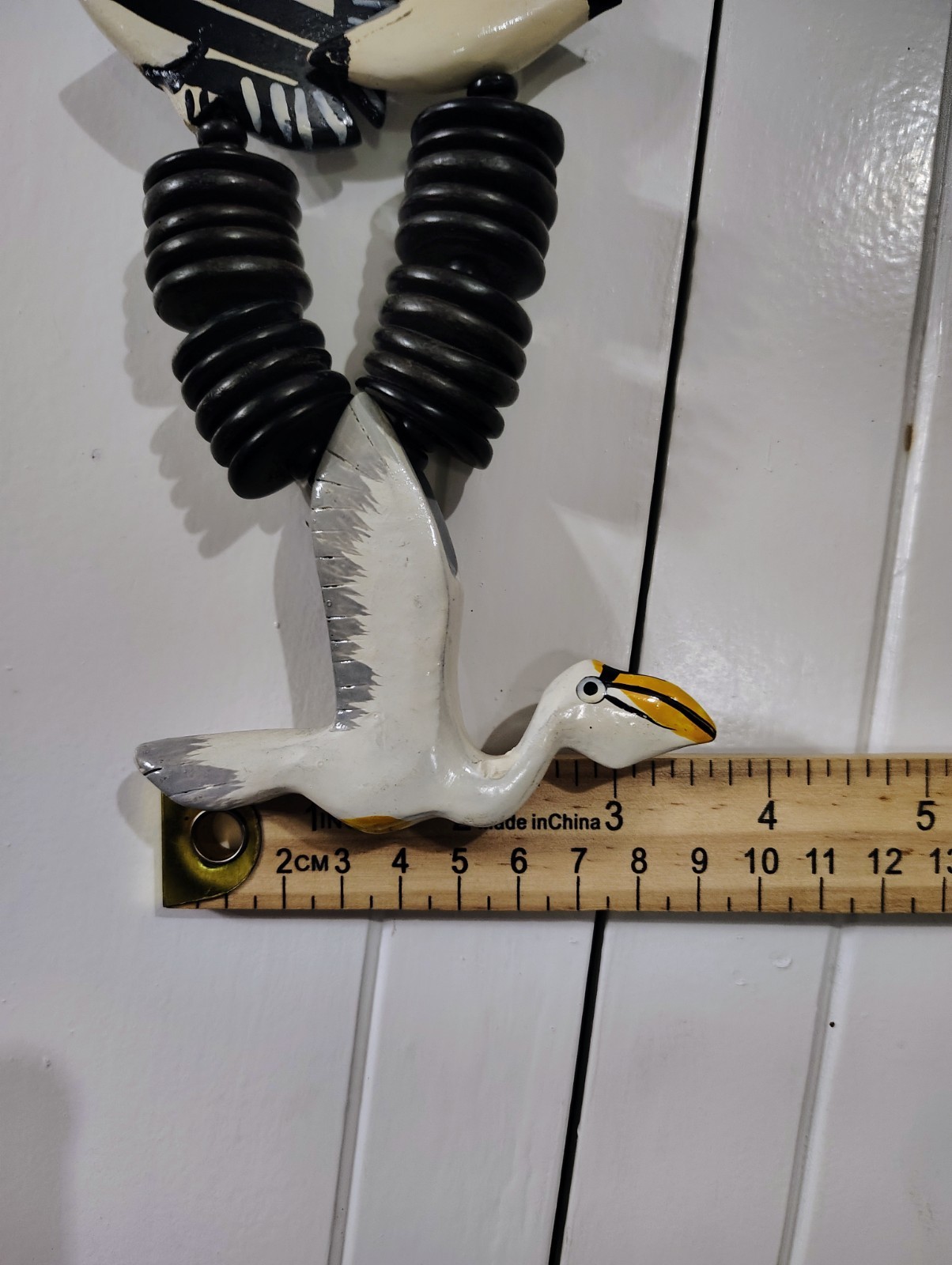Folk Art Wooden Beach Bird Fish Necklace