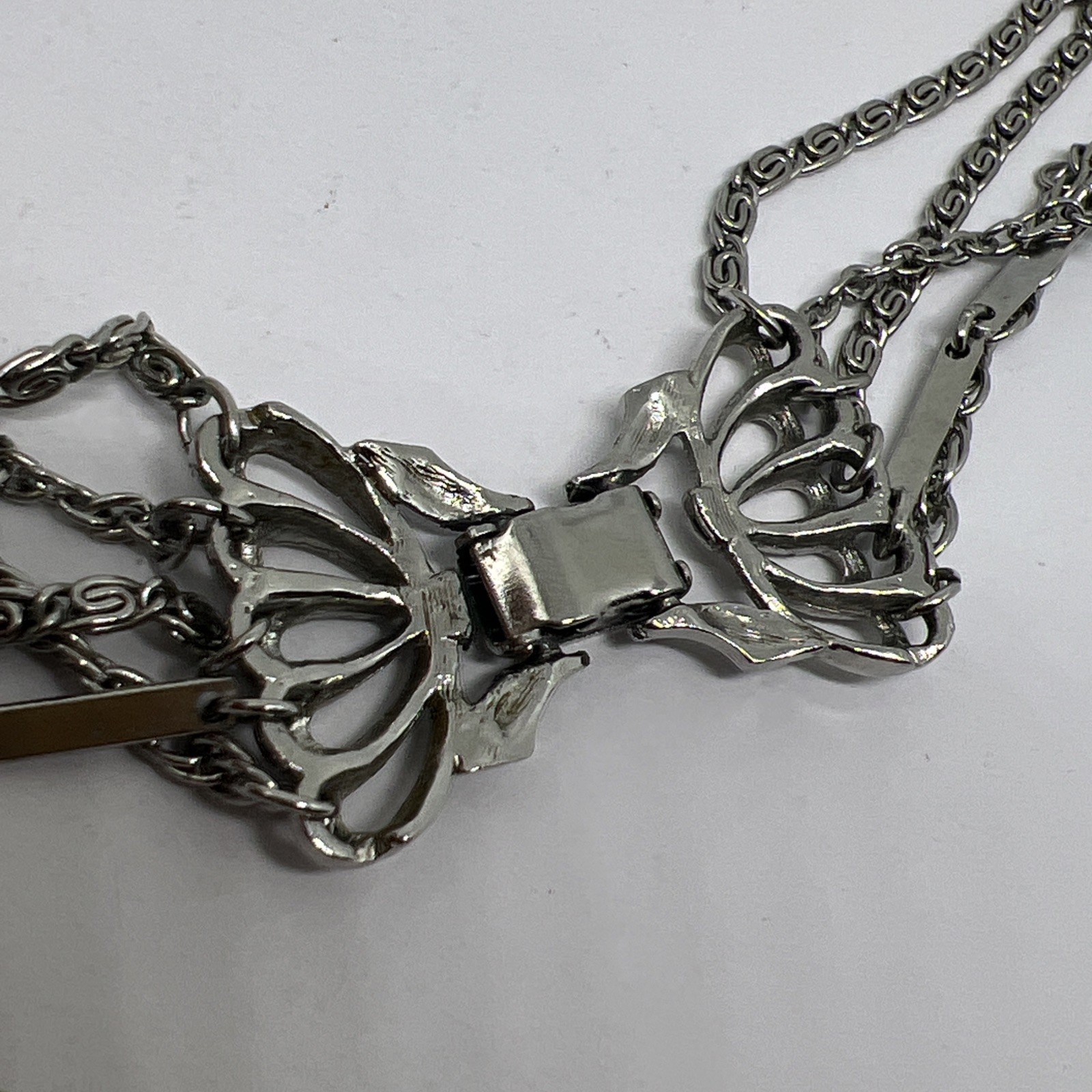 Vintage Silver Tone Layered Chain Statement Necklace 5 Strand
