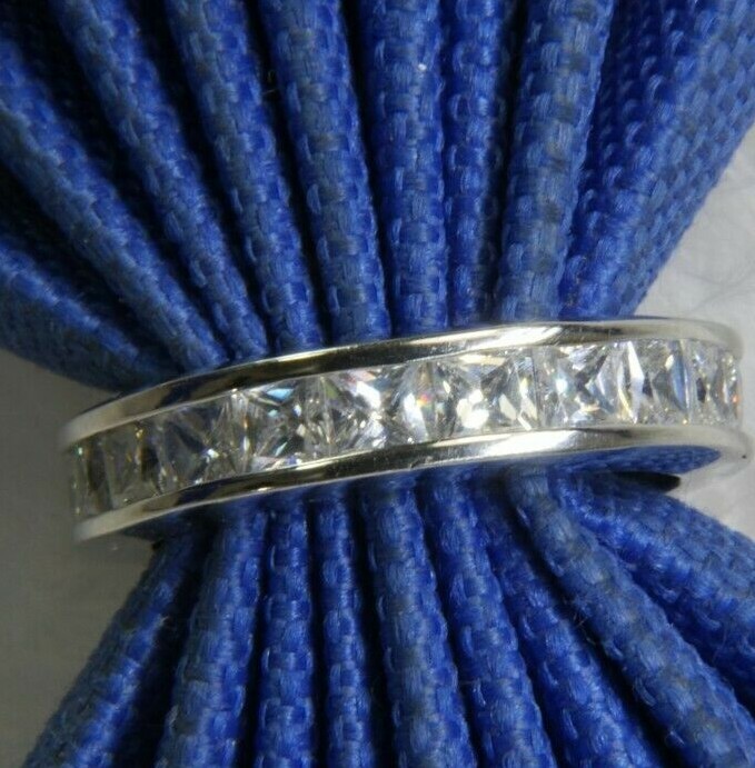 White Quartz .925 Sterling Silver 3/16″ Eternity Estate Wedding Band Ring size 6