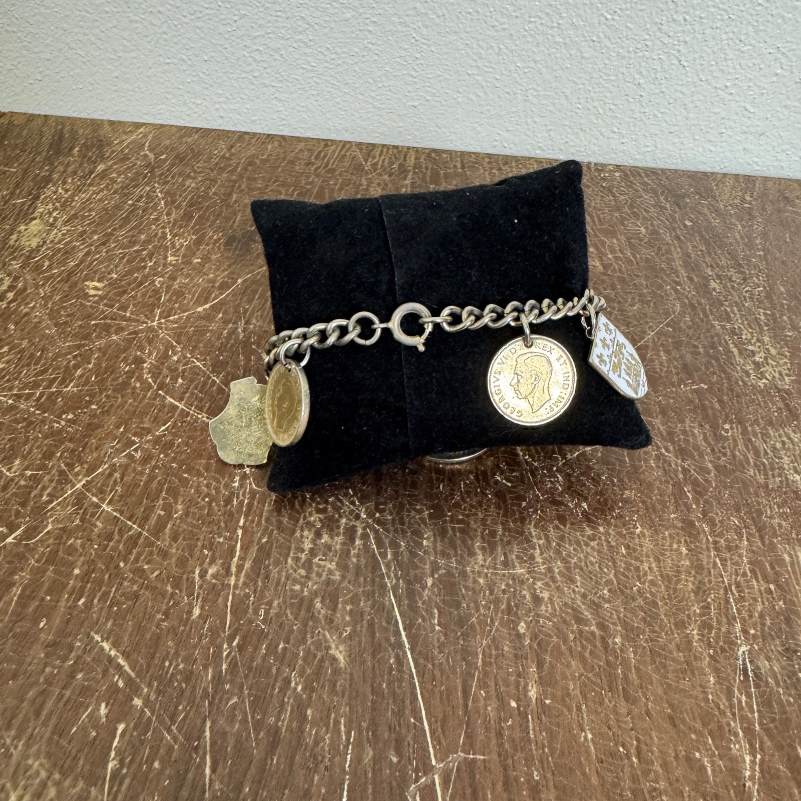Coro Vintage 1920s 1940s Coin Bracelet Great Britain Canada Coat of Arms Pendant