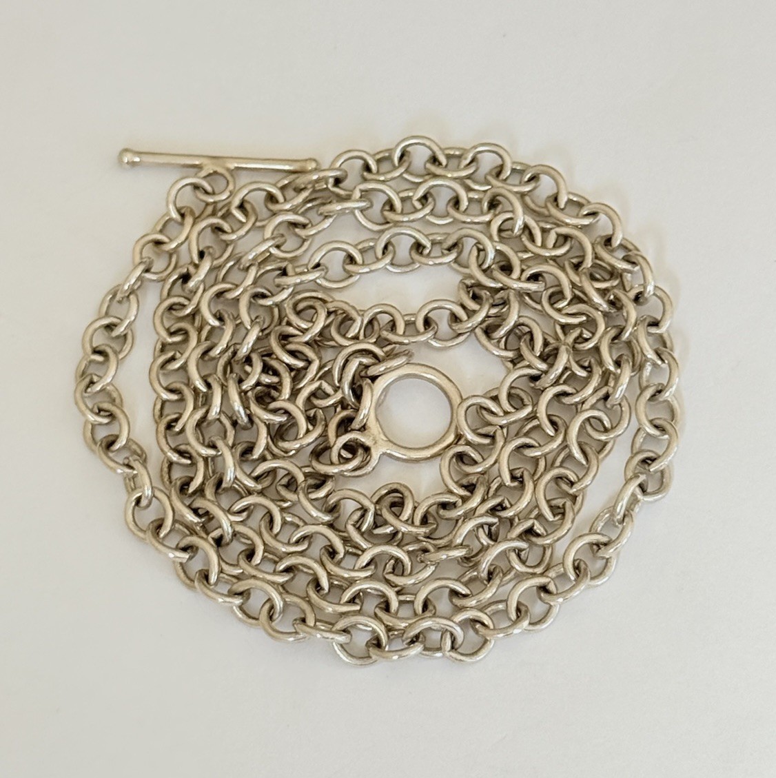 Long Vintage 925 Sterling Silver 6MM Rolo Link Chain Toggle Necklace 46-grams
