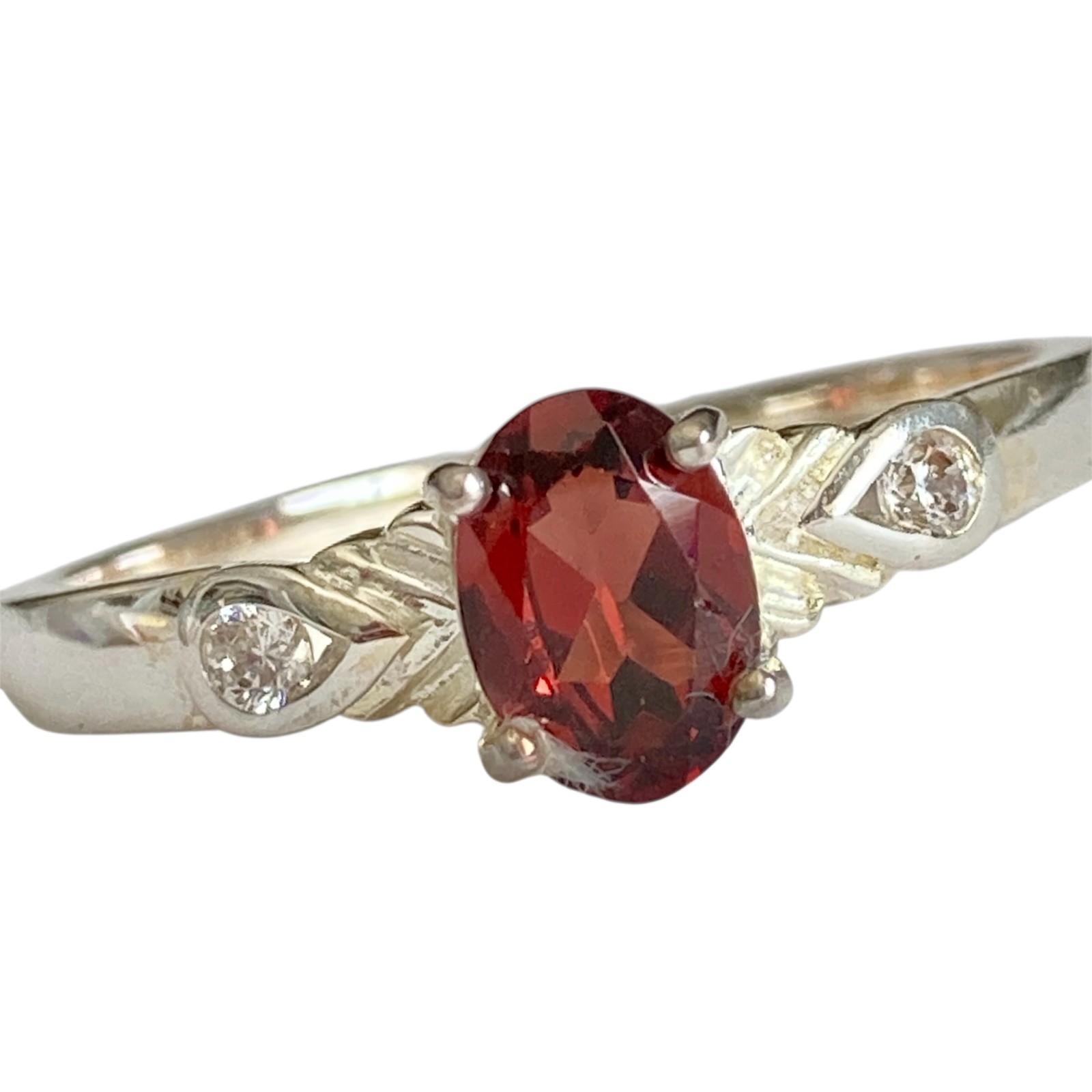 Vintage Silver Red Garnet Stone Solitaire Cocktail Ring Size 9 Plated Victorian