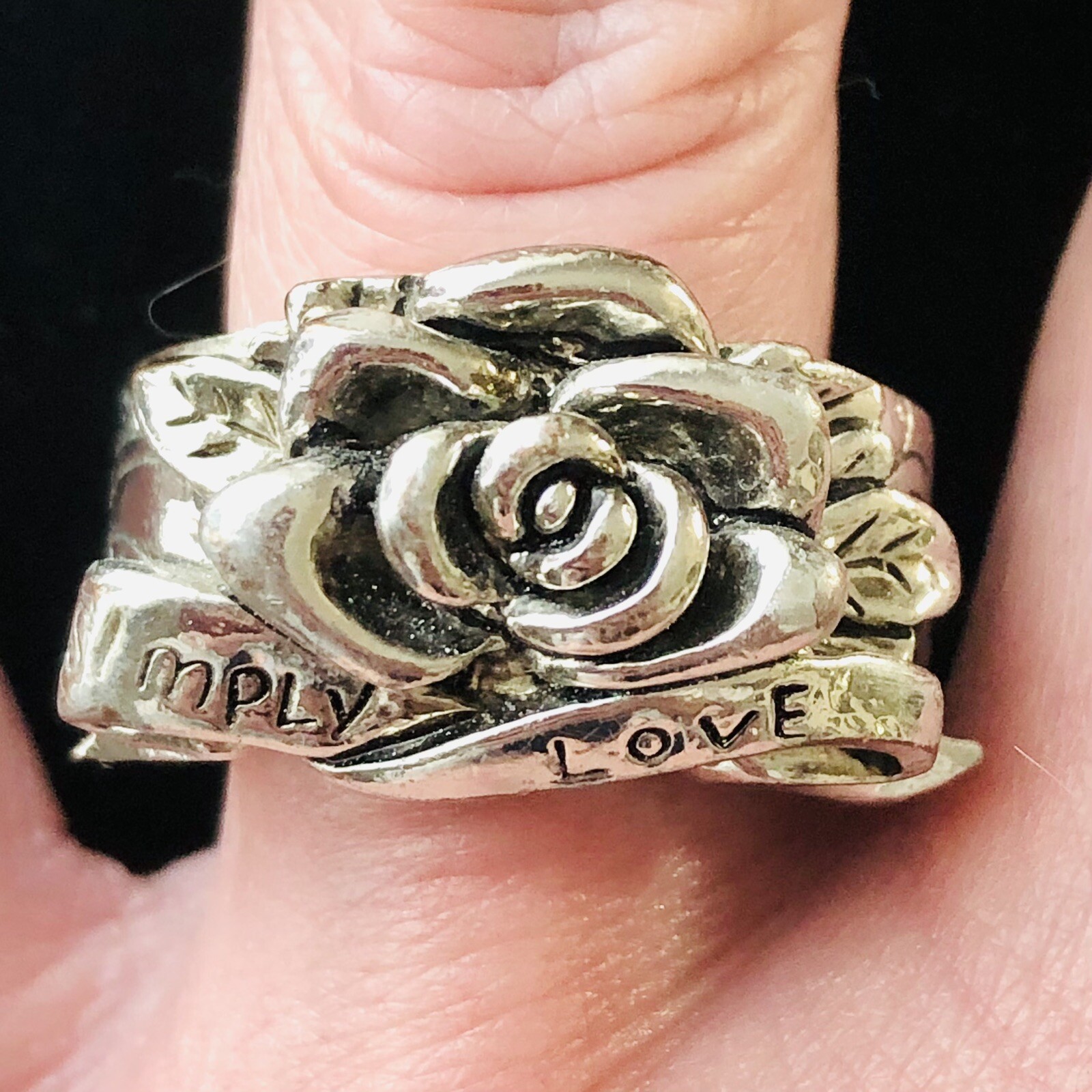Chunky Rose Stretch Ring Inspirational Simply Love Luck Word Jewelry Size 7