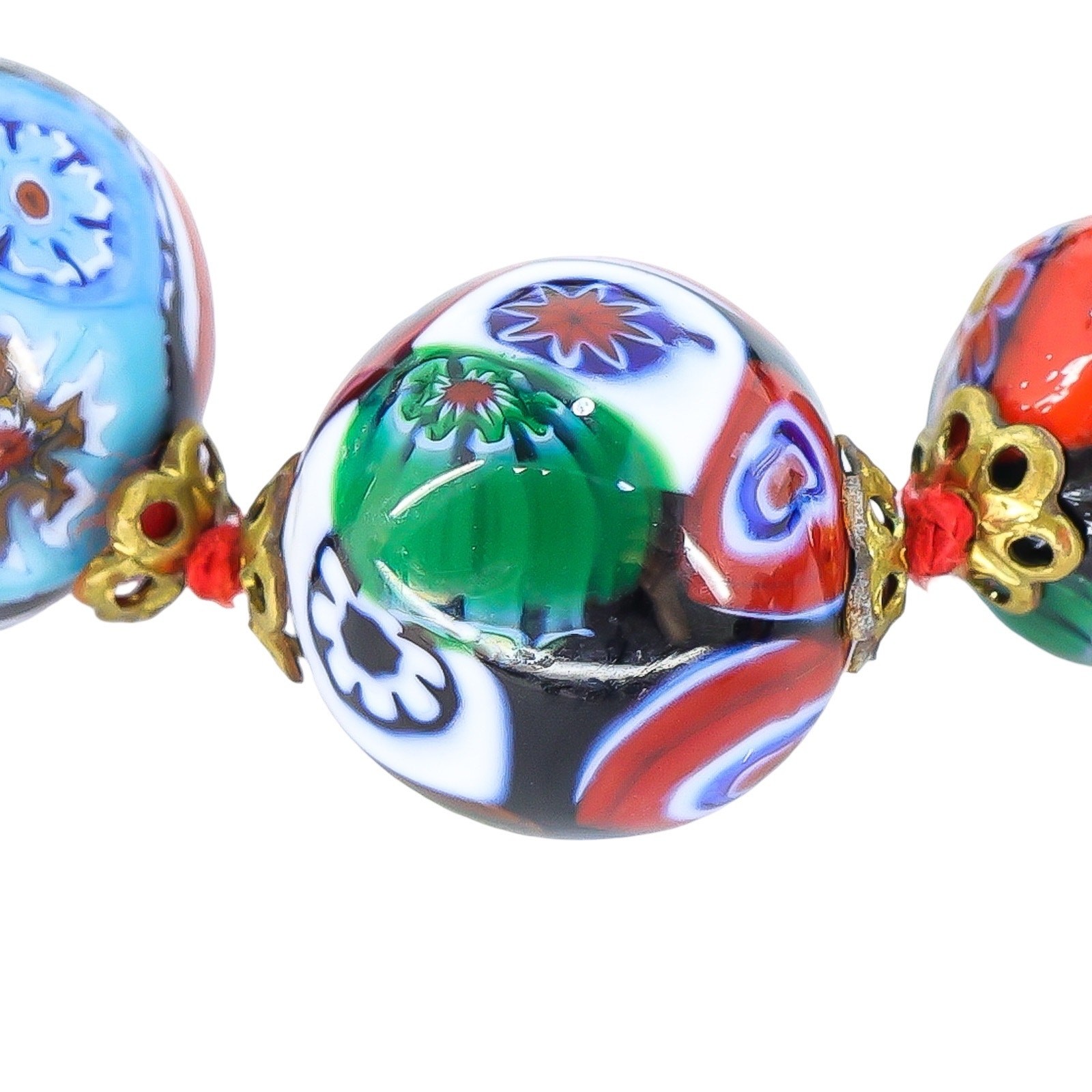 Vintage Venetian Millefiori Graduated Floral Bead Necklace 25in 8mm to 14mm
