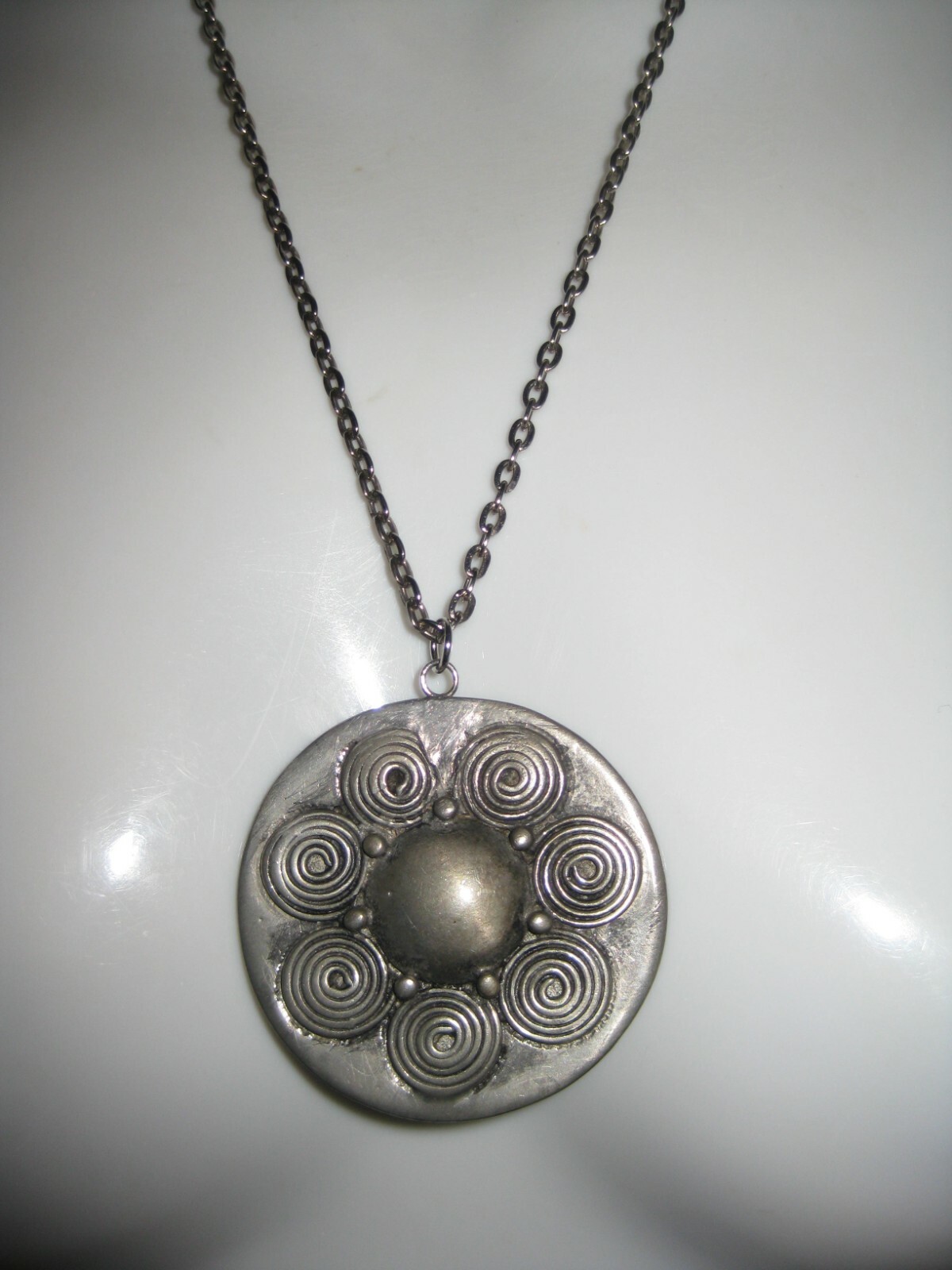 Modernist Signed Norway Eivind Hillestad EH 19 Pewter Medallion Pendant Necklace