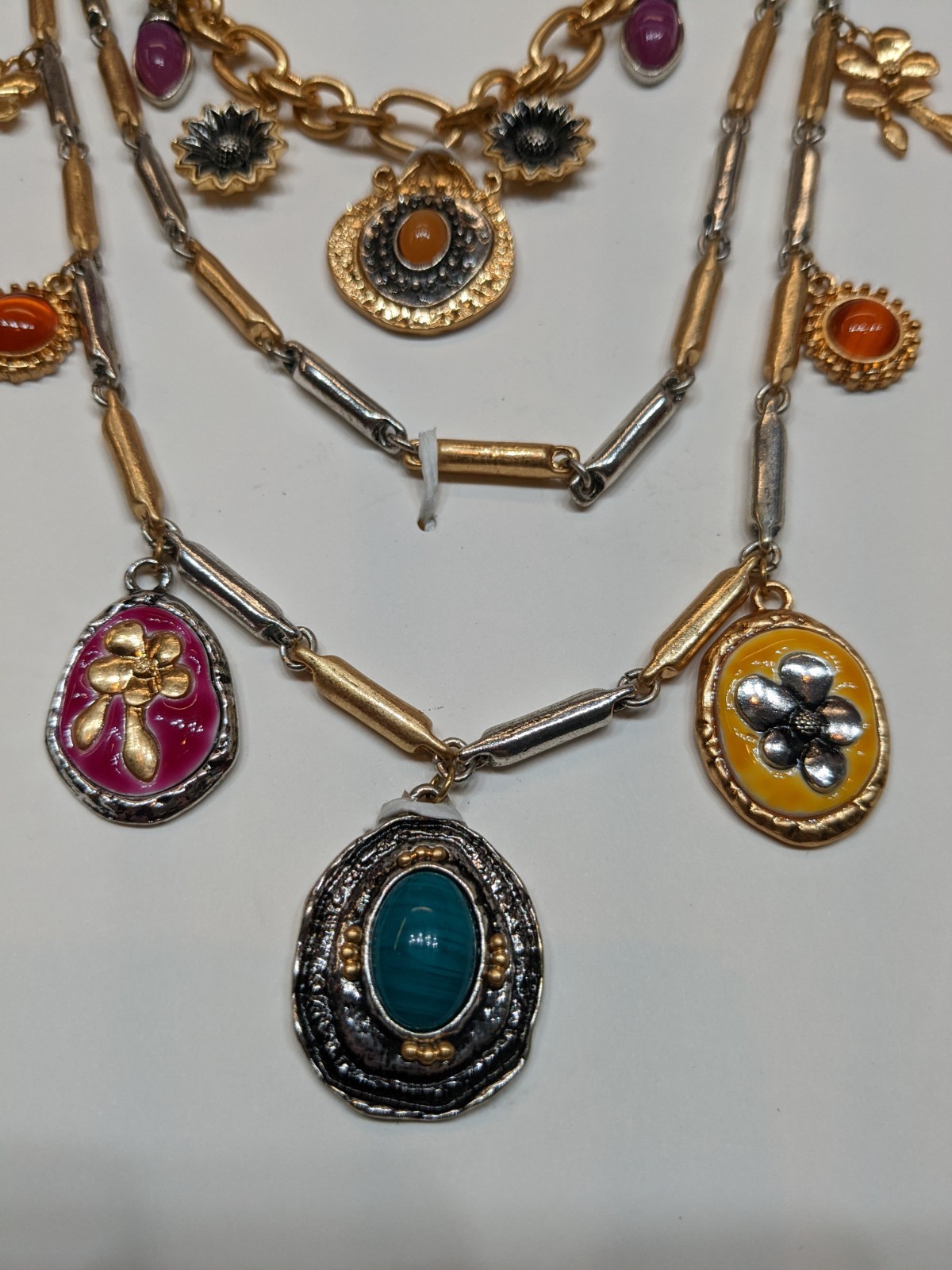 Zara Boho Statement Necklace Mixed Metal Charm Floral Southwest Bib Tribal NEW