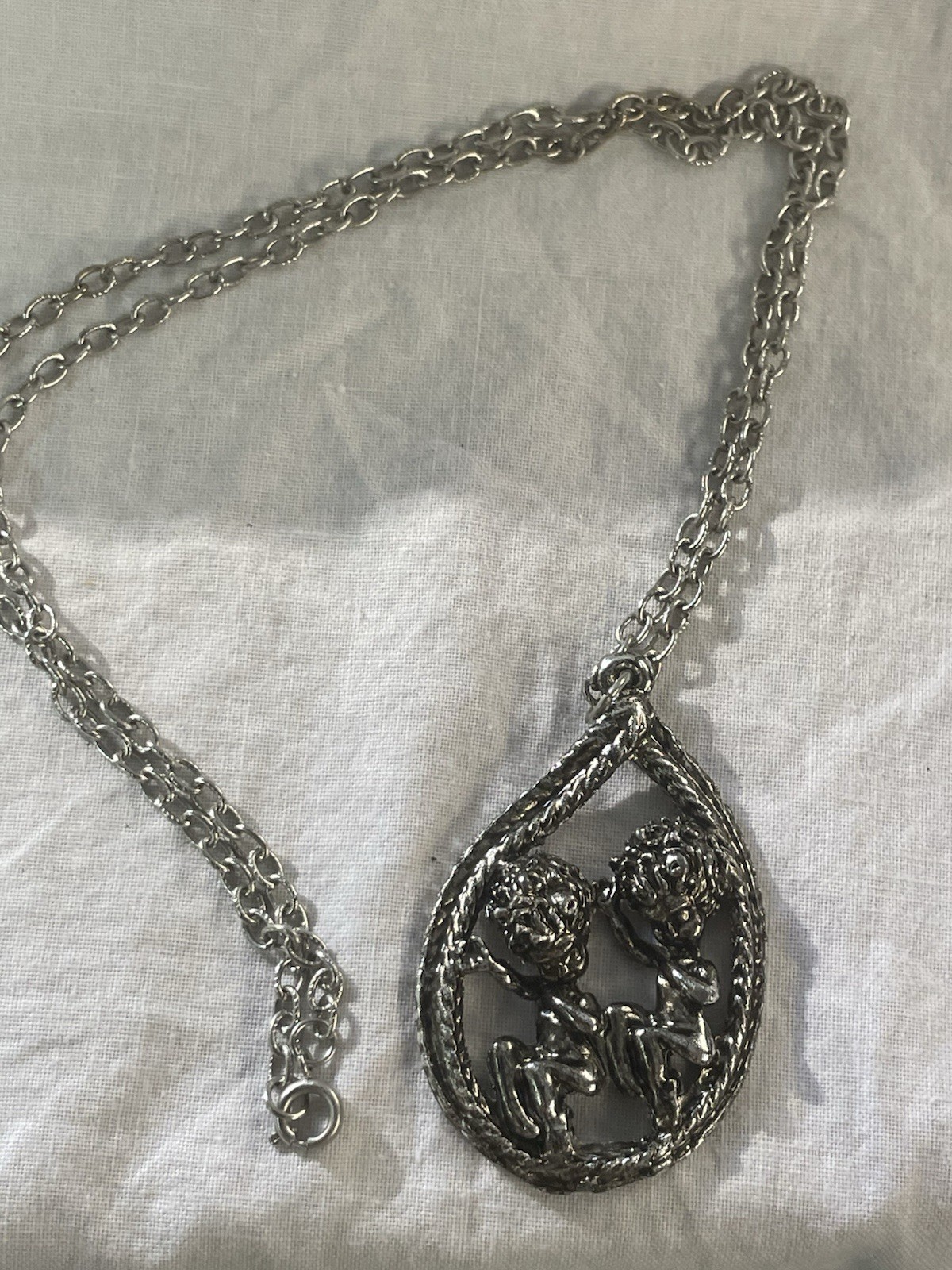 Vintage Cyvra Pixie/Sprite Silver Tone Pendant On A 24” Chain