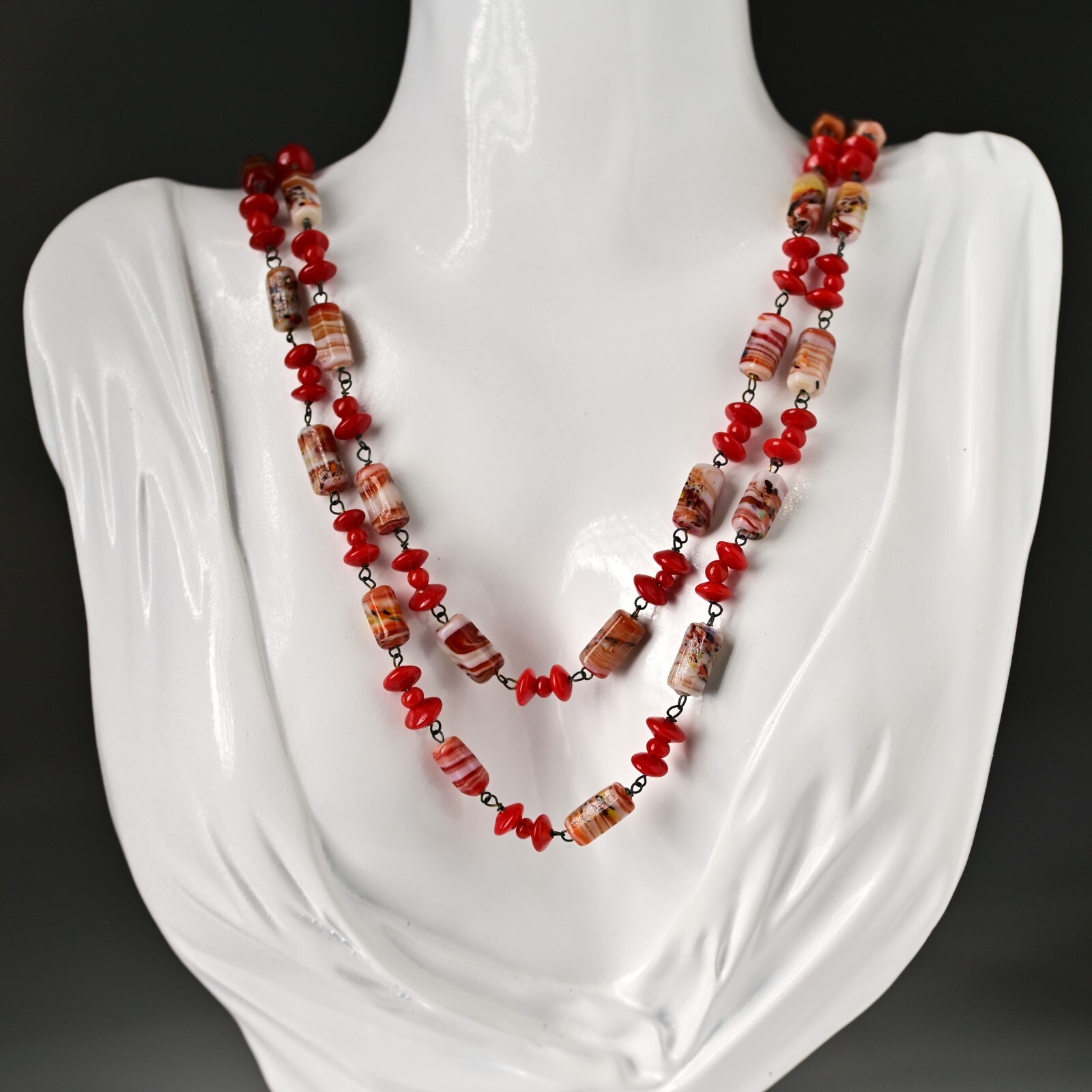 Vintage Original Italian Venetian Silver Murano Art Glass Beaded Estate Necklace