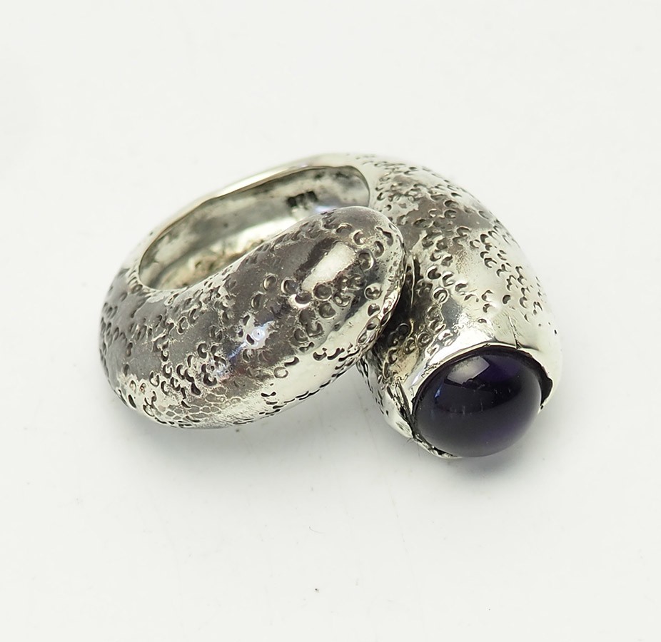 Unusual handmade OOAK huge vintage sterling sliver amethyst ring sz 8