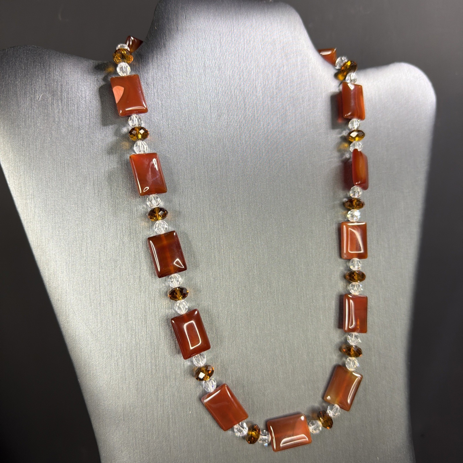 Carnelian Agate Beads w/ Clear, & Amber-Colored Spacers VTG Jewelry Set