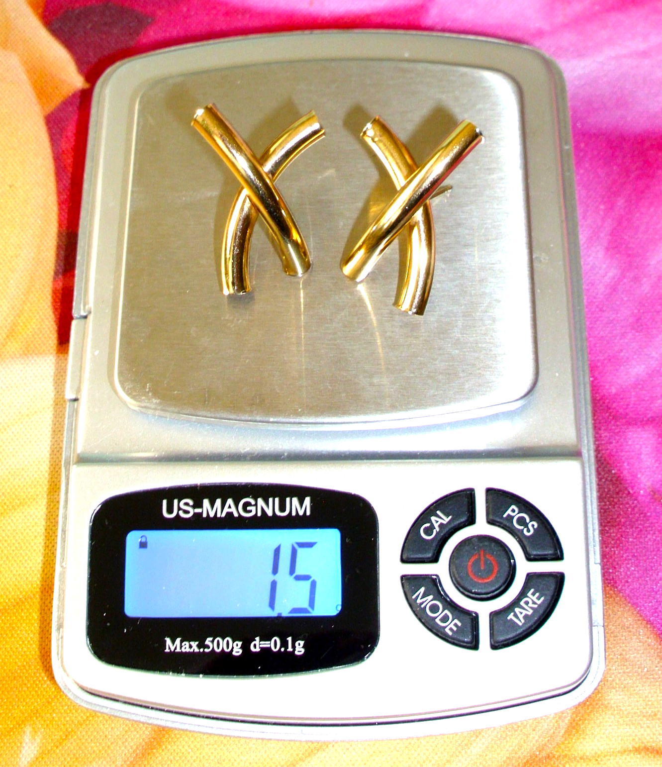 ❤❤ RARE Large 14K GOLD Vtg JCM Kiss or X Tube or Bars Modernistic EARRINGS
