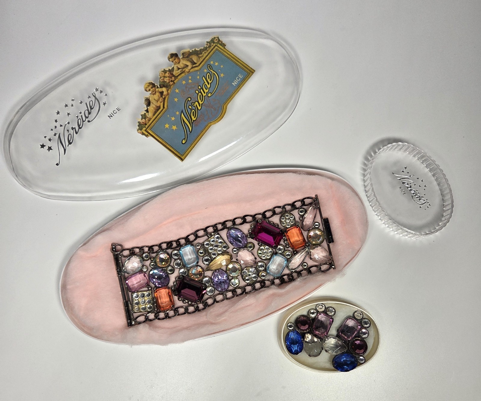 1980’s Les Neredides Multicolor Cuff Bracelet & Earring Set from Nice, France