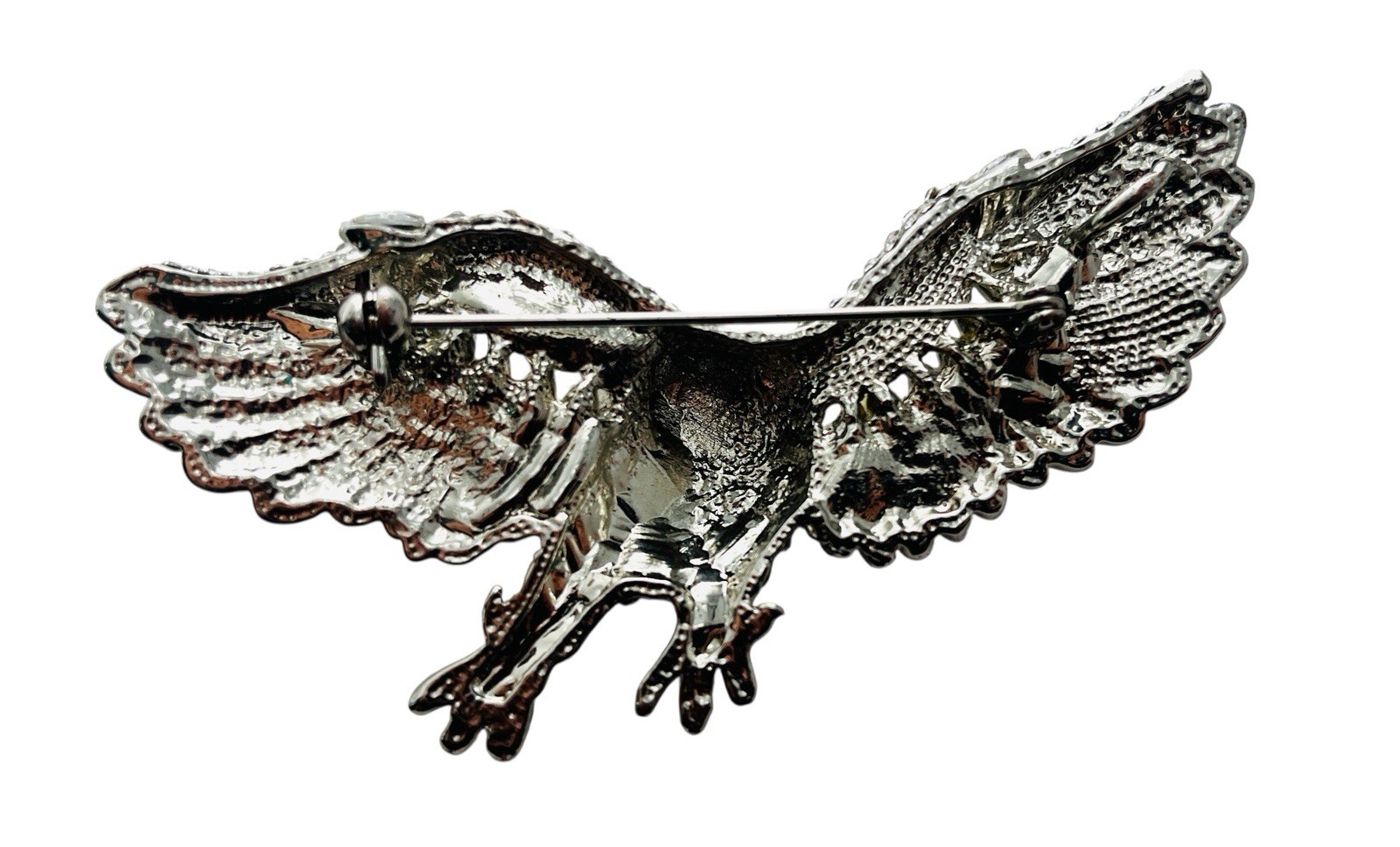 Vintage 80’s Chunky Glass Rhinestone Figural Eagle Brooch Pendant Military Style