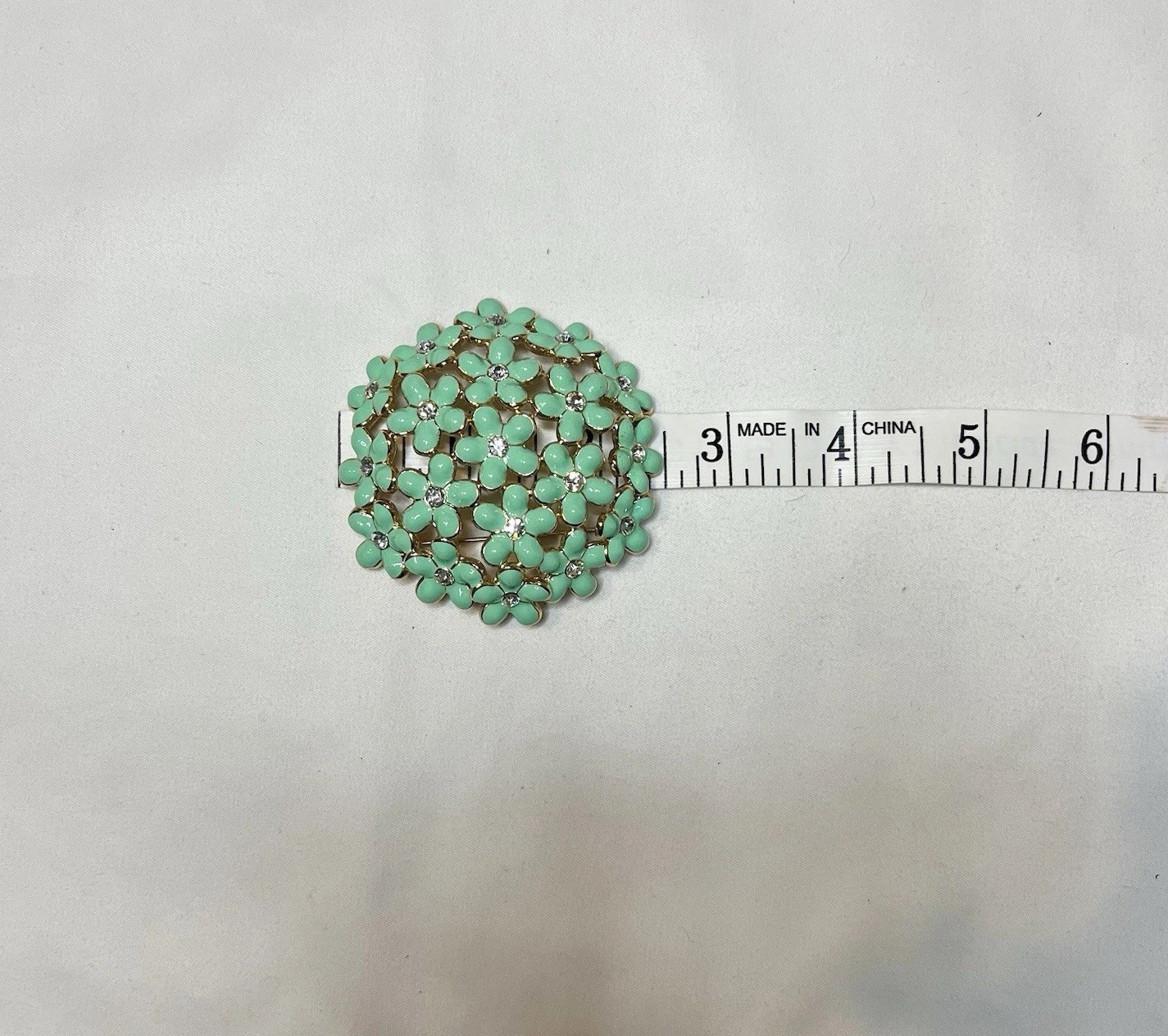 Vintage Mint Green Enamel And Rhinestone Flower Cluster Brooch 1960s