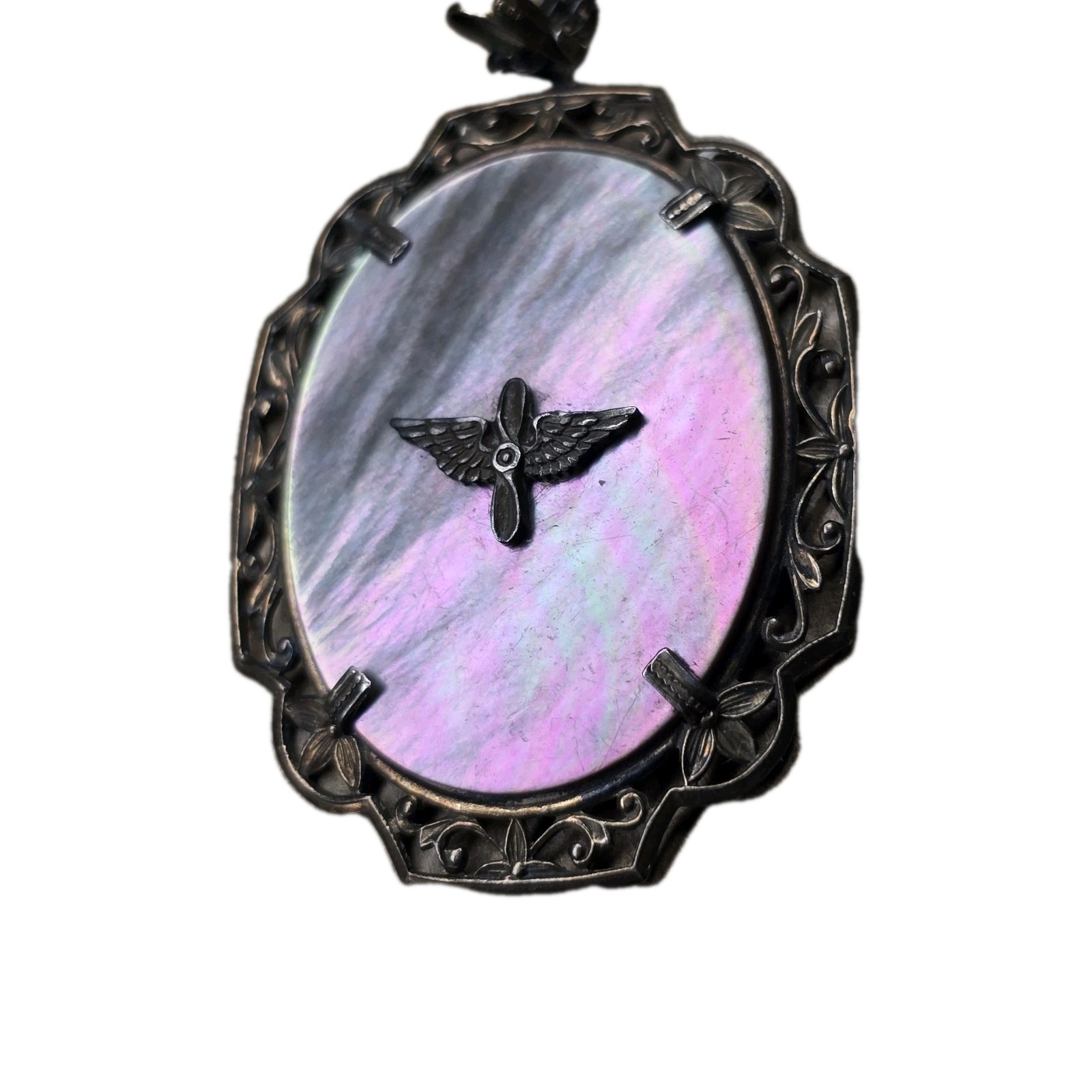 STERLING SILVER WW II LOCKET WINGS MOP On ABALONE US ARMY AIR CORP 1.5″ Tall