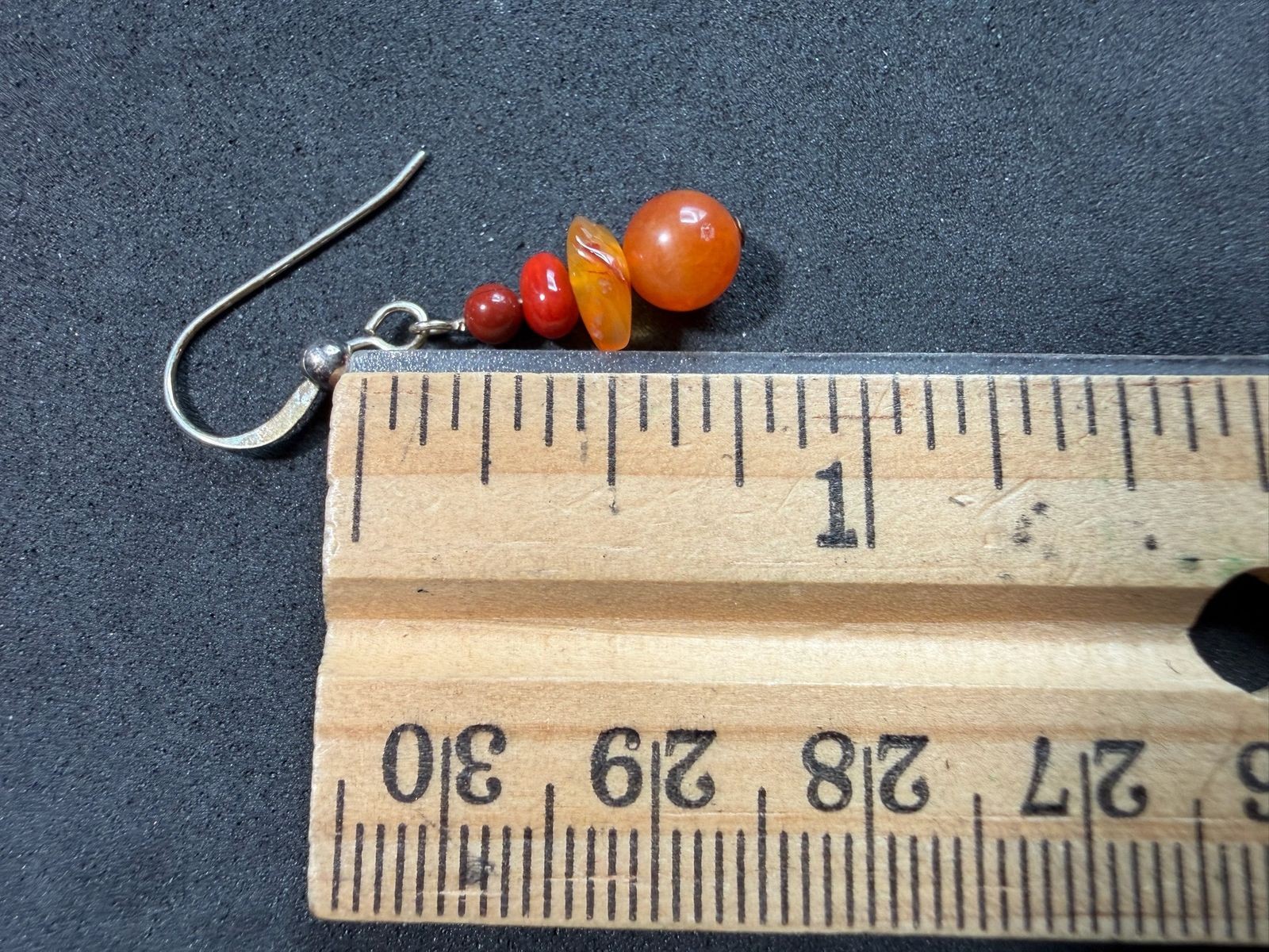 1.54g Vintage Sterling Silver 925 Dangle Earrings Red Orange Beaded Drop M