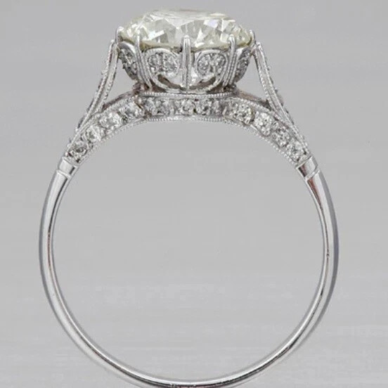 Art Deco Style White Lab Created Diamond Engagement 14K White Gold Finish Ring