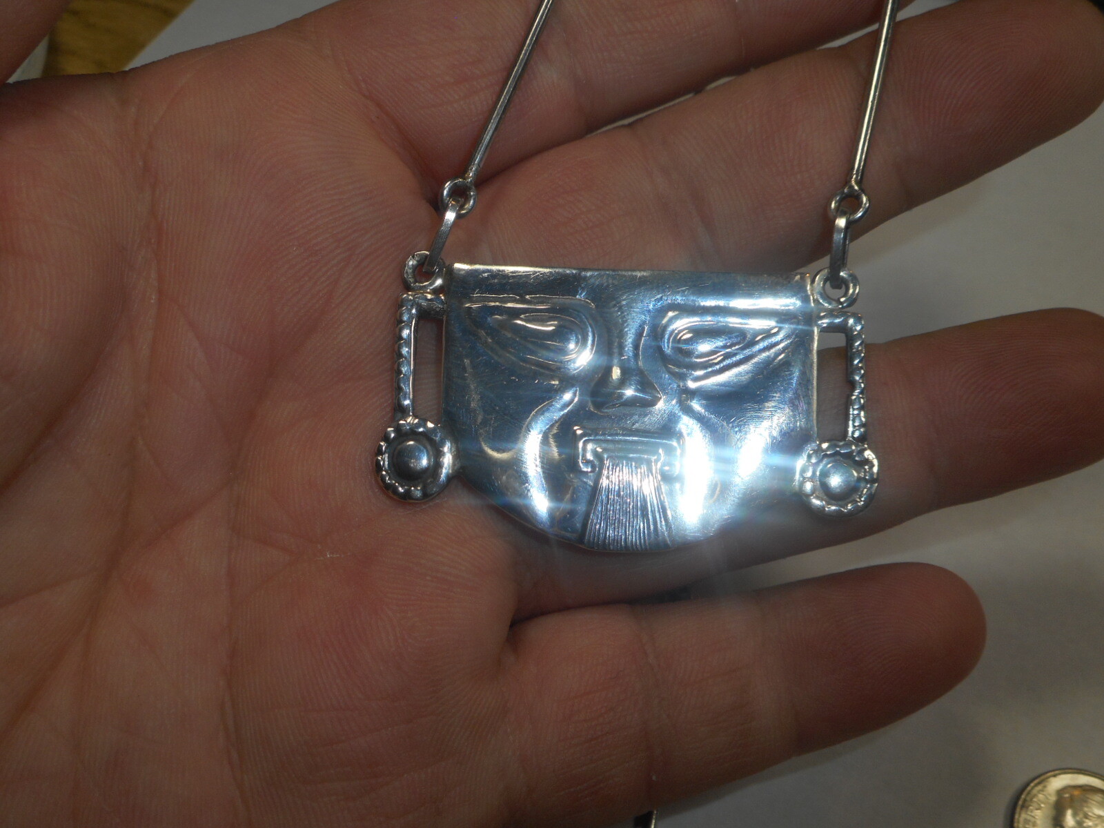 Face of Man Sticking His Tongue Unusual NECKLACE Signed ANDES Vintage Sterling