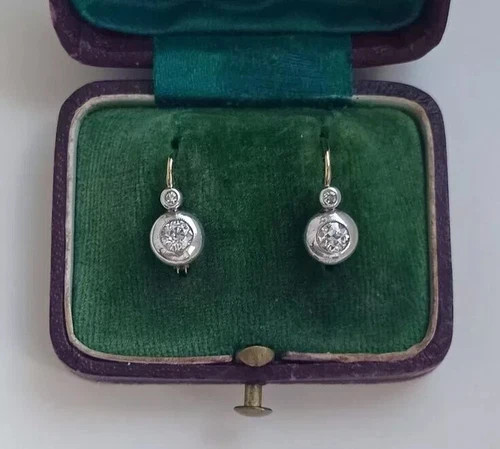 Art Deco Style Round Lab Created Diamond 14K Yellow Gold FN Birthday Earrings
