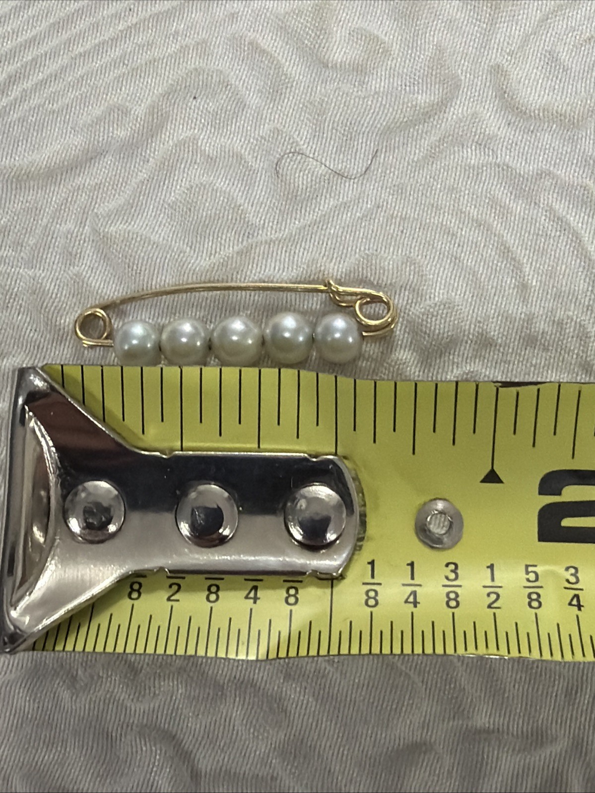 Vintage or Antique Pearl Safety Gold Tone Pin Brooch 5 Genuine Pearls 4 mm